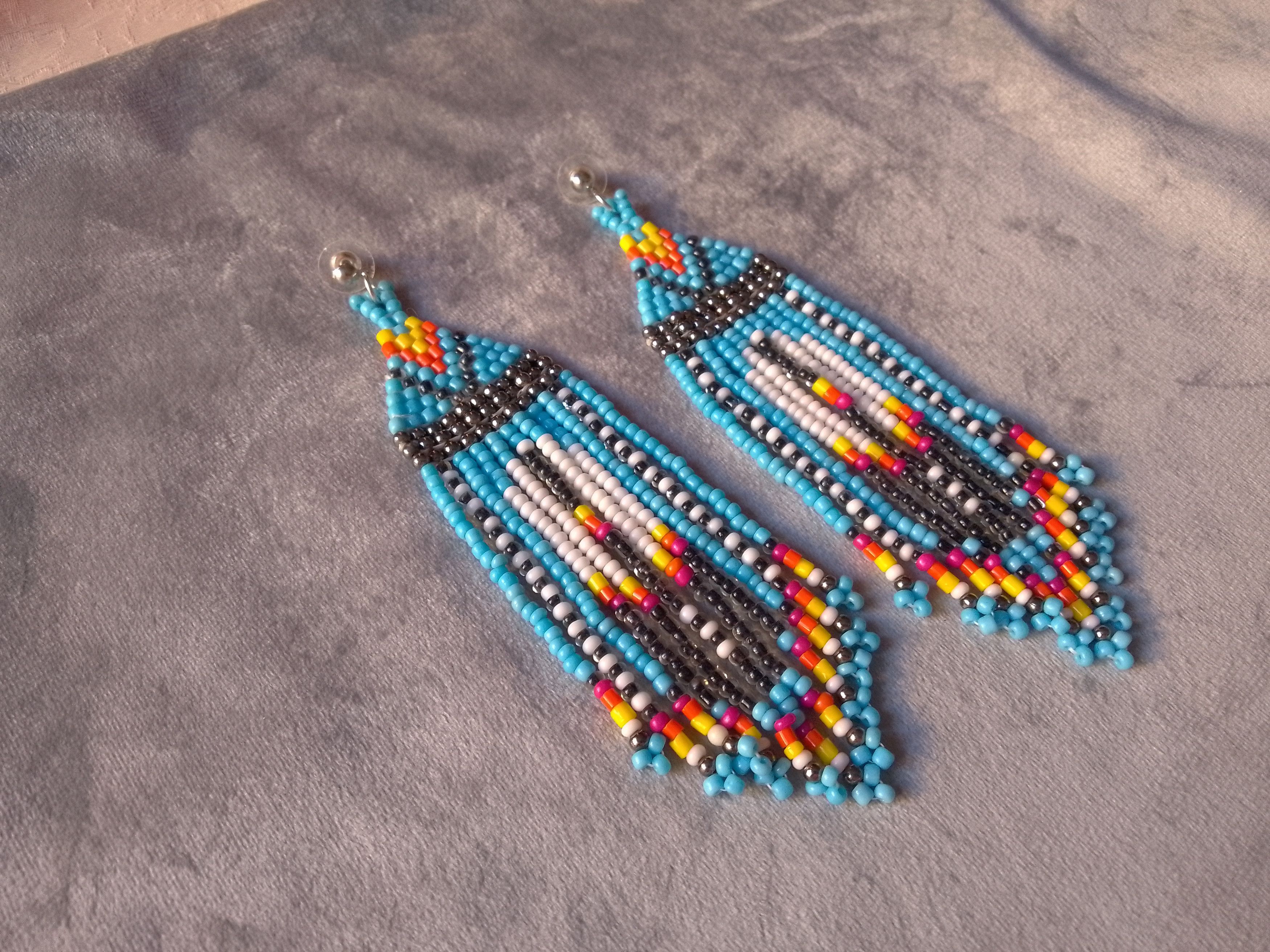 Handmade Earrings Long Bangs Ethnic Native Americans Pattern Size ONE SIZE - 3 Thumbnail