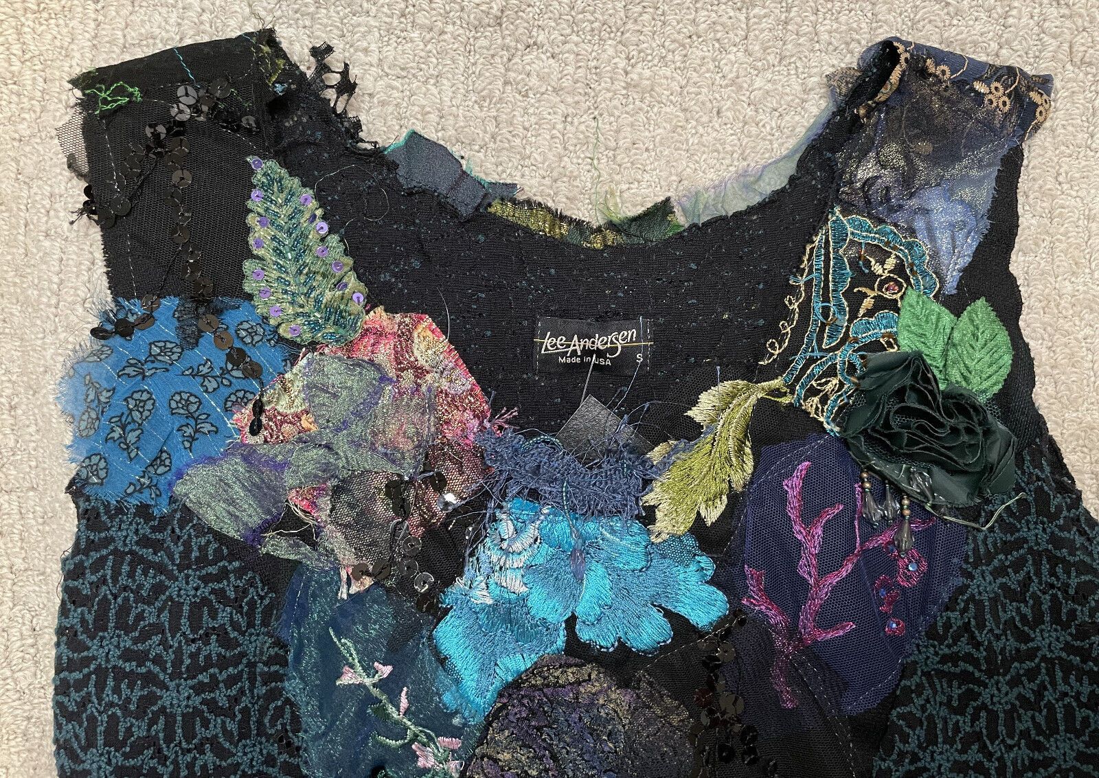 Lee Andersen Pastiche Tank Top NWT S Peacock Beaded Floral