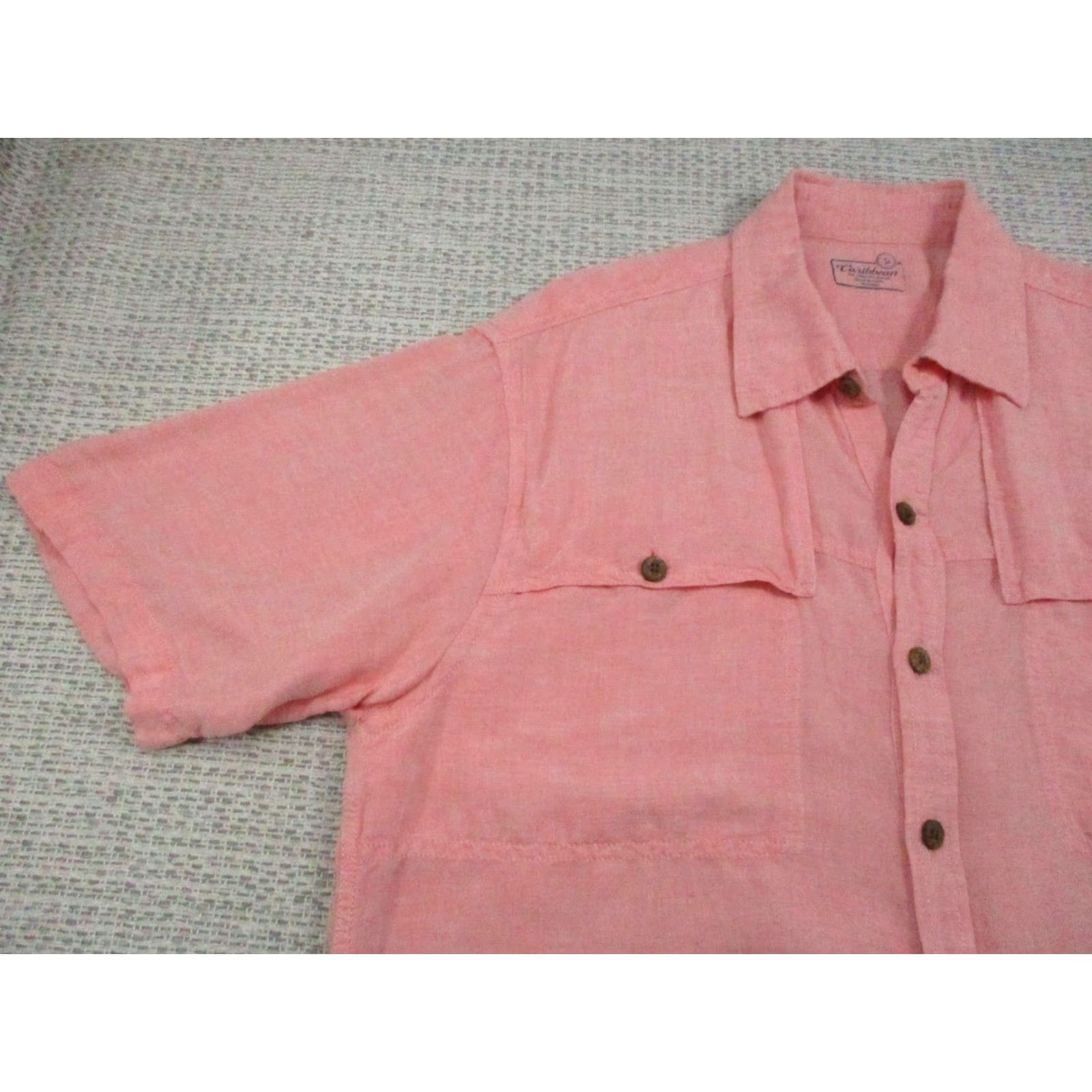 Pinko Caribbean Shirt Mens Large Pink Linen Rayon Short Sleeve Button Up Casual Shirt Size US L / EU 52-54 / 3 - 3 Thumbnail
