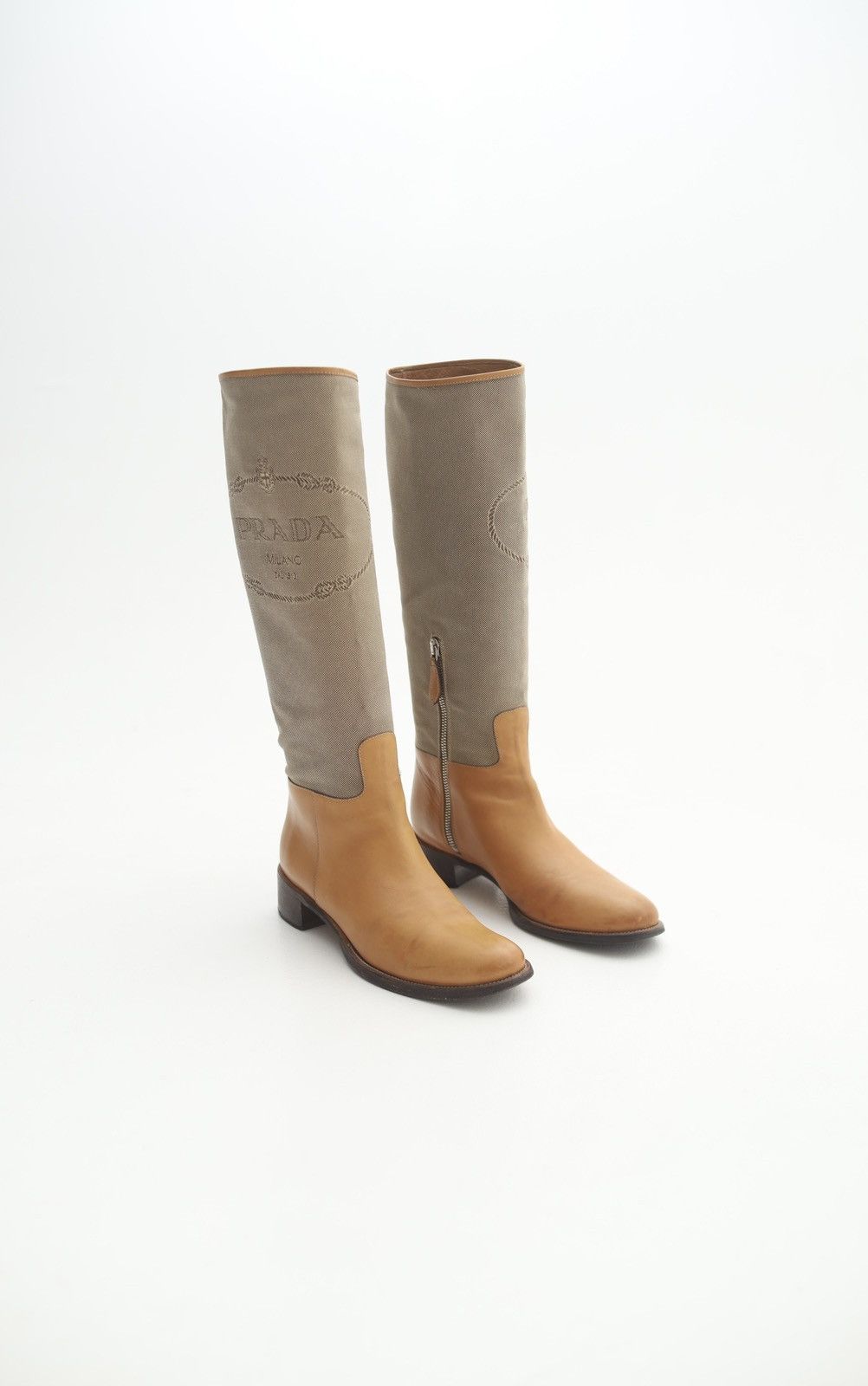 Prada PRADA MILANO Boots Leather Riding Tall Shoes Jacquard Logo Size US 6 / IT 36 - 1 Thumbnail