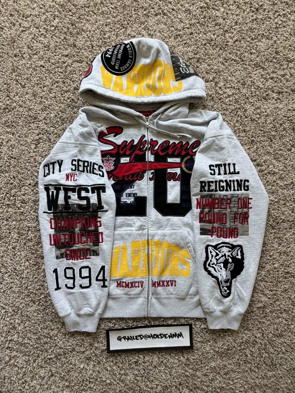 Supreme Warriors Appliqué Zip Up Hooded Sweatshirt Ash Grey Size US XL / EU 56 / 4 - 1 Thumbnail
