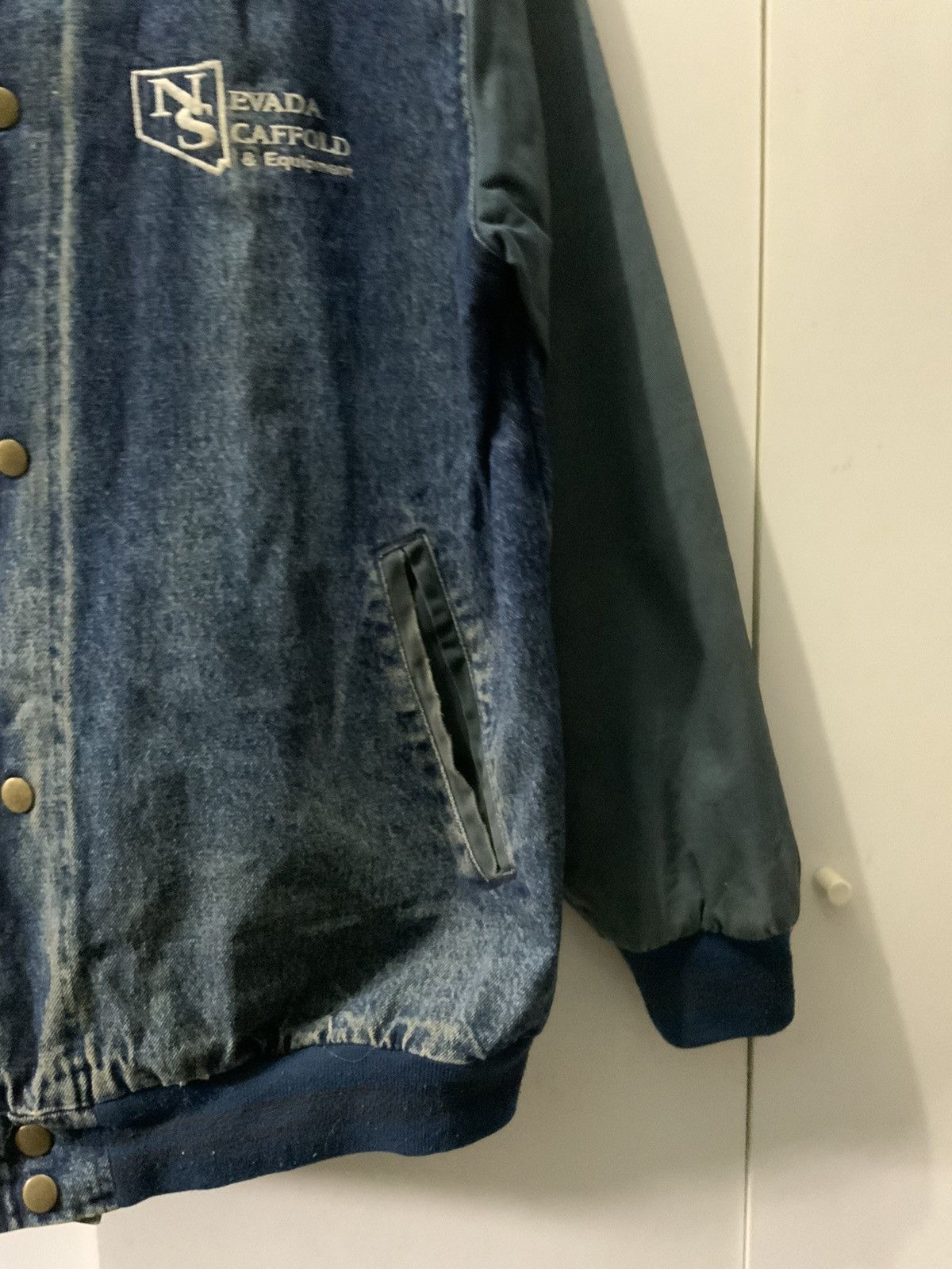 Japanese Brand Nevada Scaffold Denim Asid Light Wash Varsity Jacket Size ONE SIZE - 7 Thumbnail