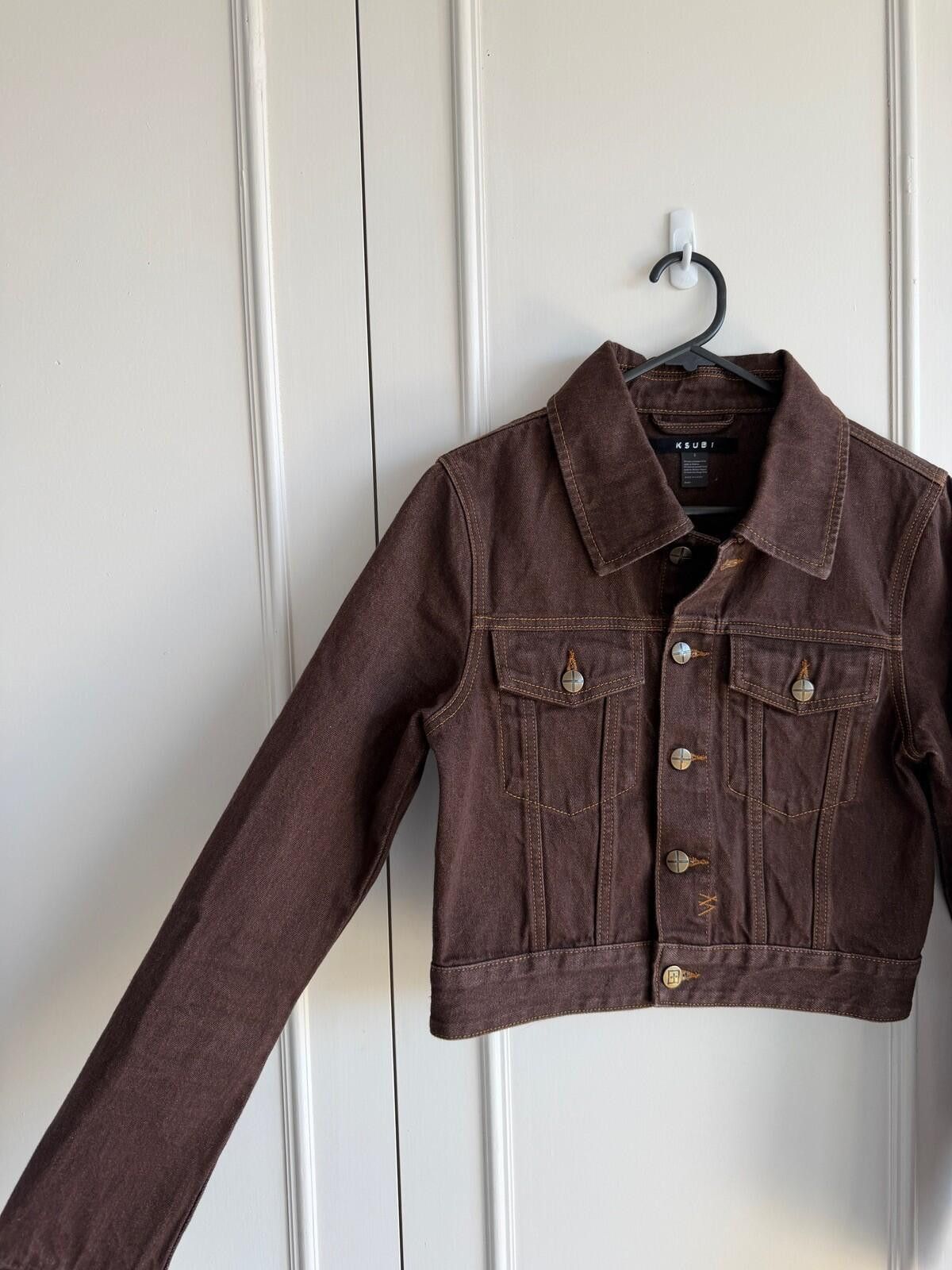 Ksubi new Ksubi womens brown Saddle Trucker Jacket top small s 8 Size S / US 4 / IT 40 - 4 Thumbnail