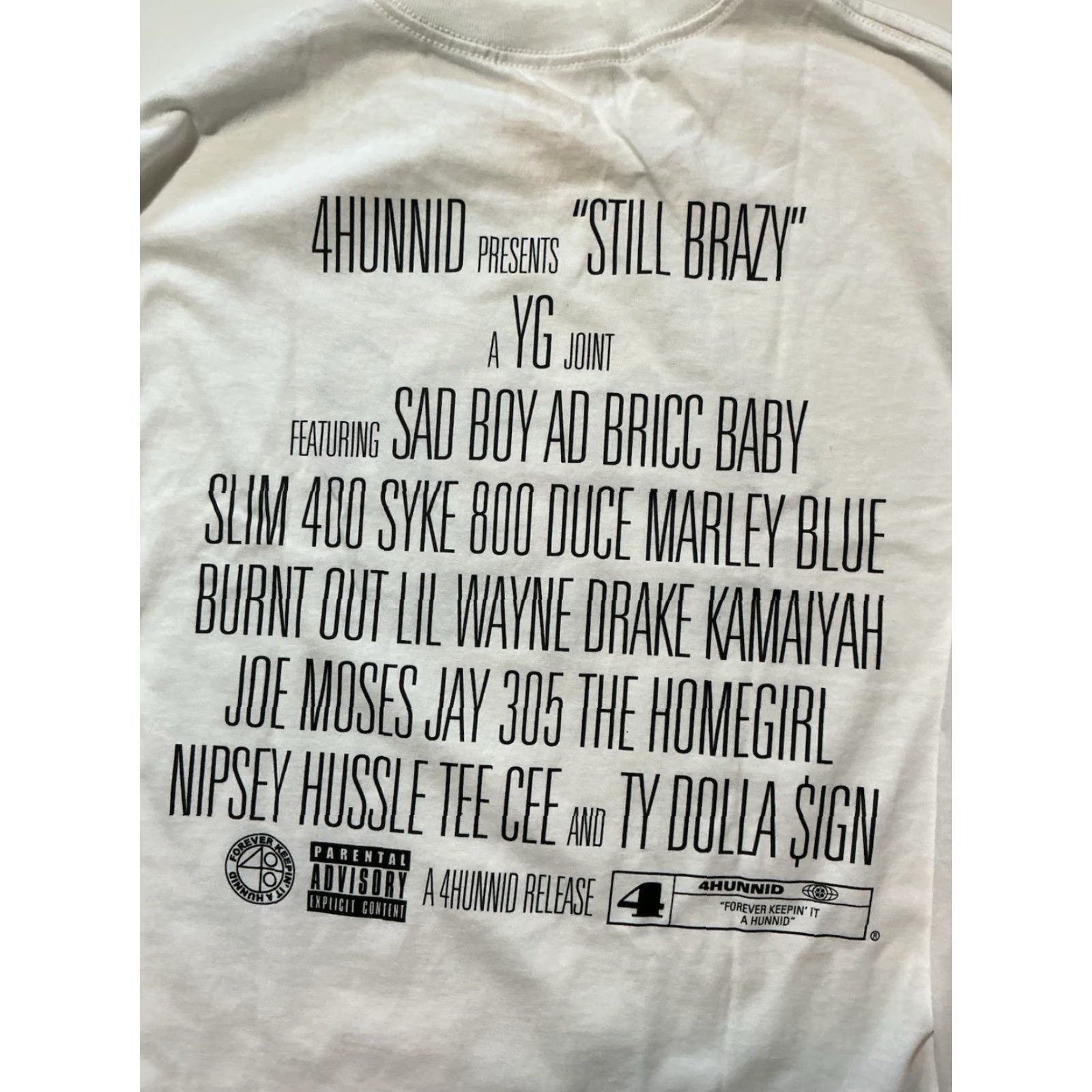 Vintage VINTAGE 4 Hunnid YG Still Brazy Who Shot Me Album Krime Seen Do Not Kross White L/S T-Shirt LG Mens Tee Regular Size L White Graphic shirt Size US L / EU 52-54 / 3 - 7 Thumbnail