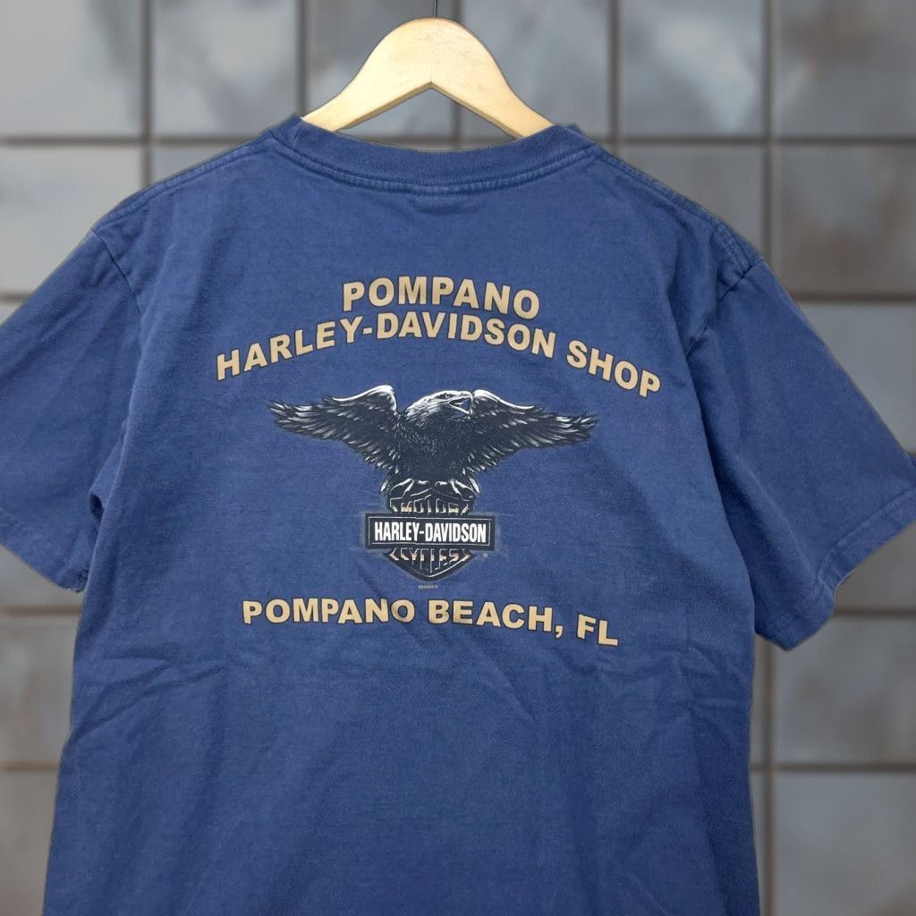 Harley Davidson VINTAGE Harley-Davidson T-Shirt Mens L Blue 90s Eagle Pompano Beach Florida USA Size US L / EU 52-54 / 3 - 1 Thumbnail