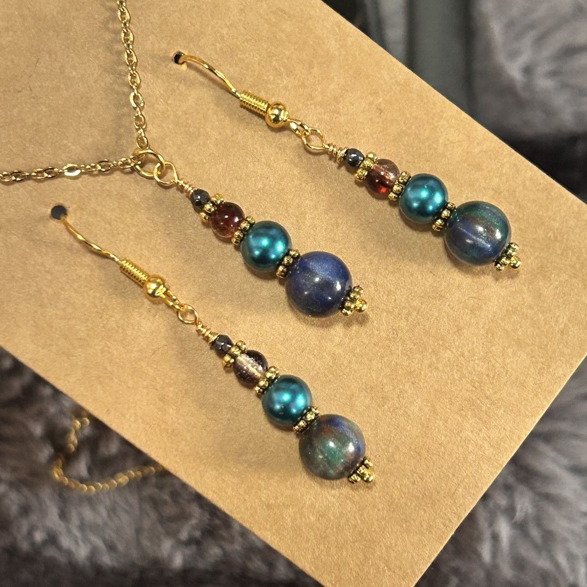 Handmade Handcrafted cat eye glass Czech glass pearl necklace set Size ONE SIZE - 1 Thumbnail