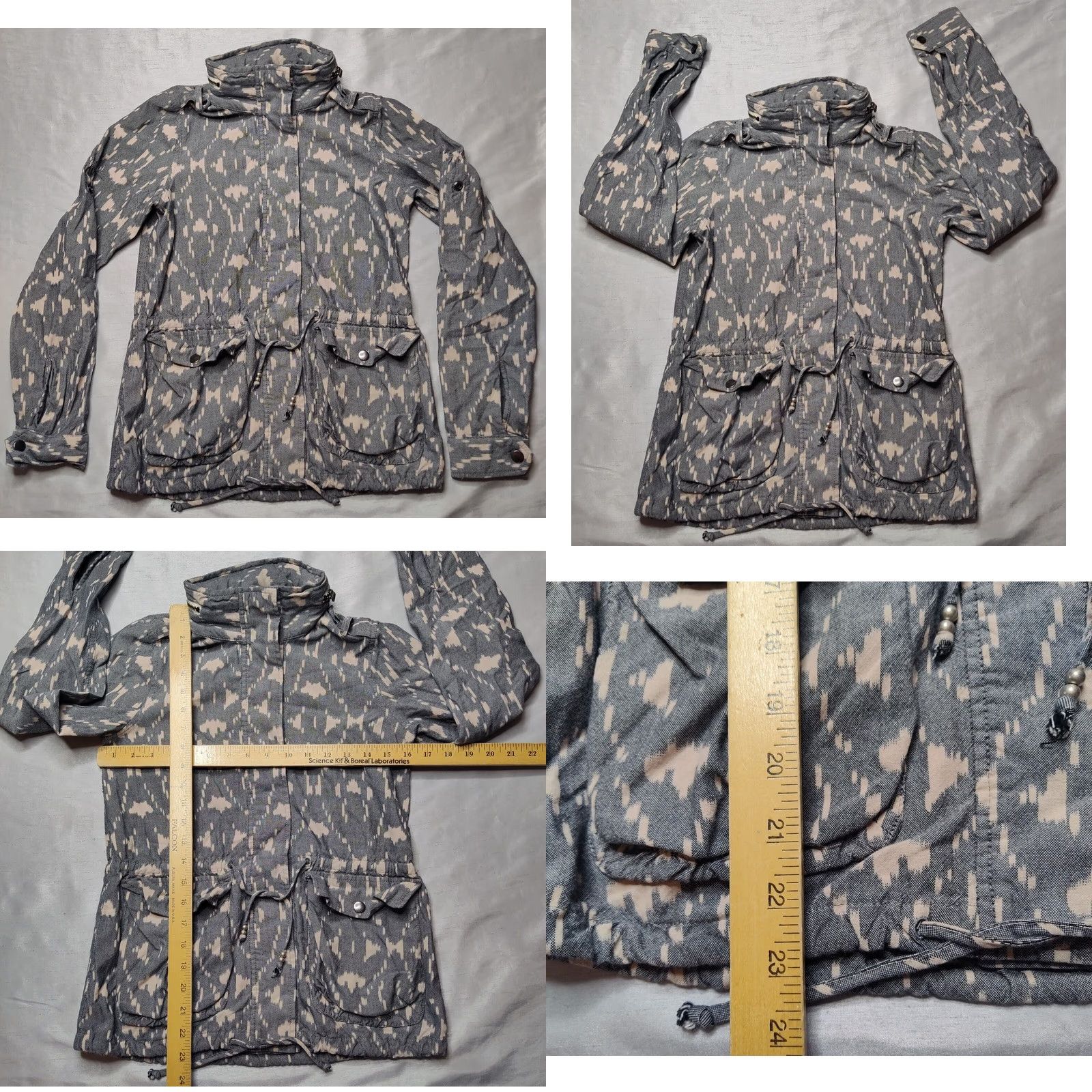 Obey VINTAGE OBEY Propaganda Women 4 (XS) Gray Abstract Cotton Snap Hooded Utility Jacket Size S / US 4 / IT 40 - 9 Thumbnail
