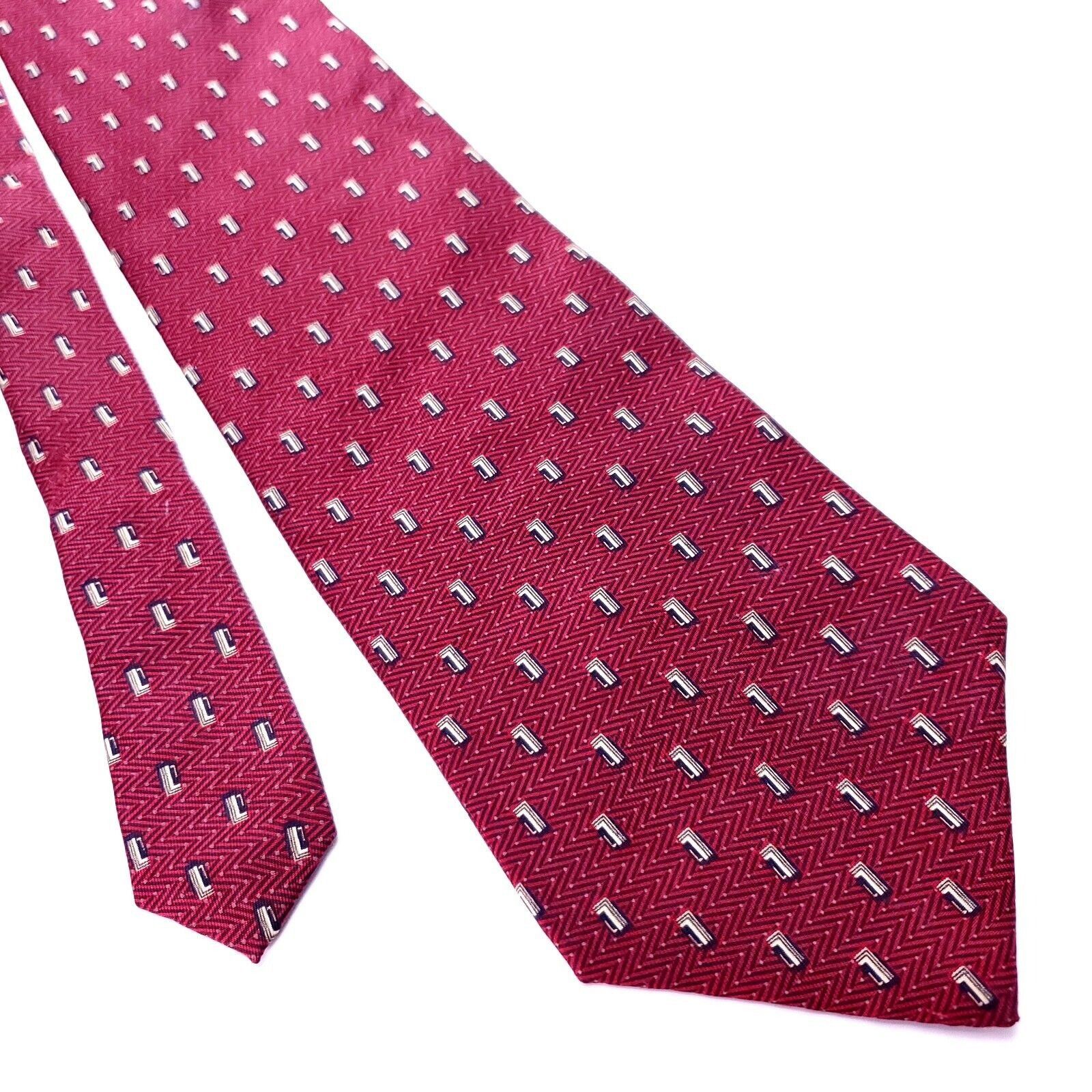 Nautica Nautica Red Silk Tie Woven Short Wide Geometric Herringbone Size ONE SIZE - 1 Thumbnail