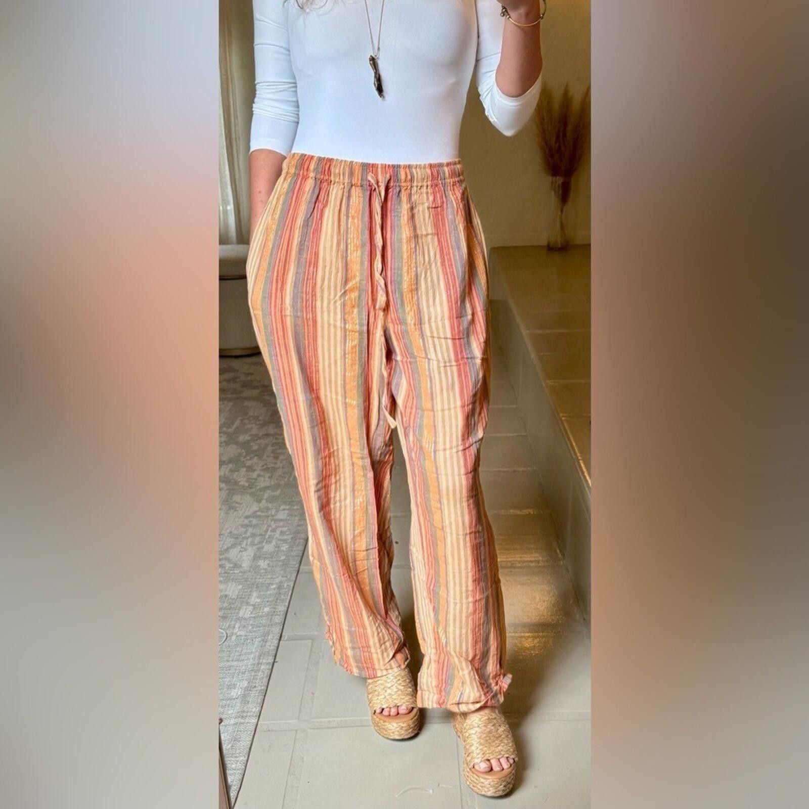 Other Vintage Russ Sport Co Striped Wide Leg Pants L Boho Metallic Size 36" / US 14 / IT 50 - 2 Thumbnail