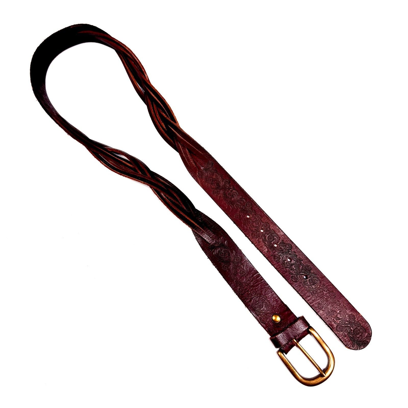 Vintage Vintage Womens Brown Tooled Leather Braided Belt Floral Boho Size ONE SIZE - 13 Thumbnail