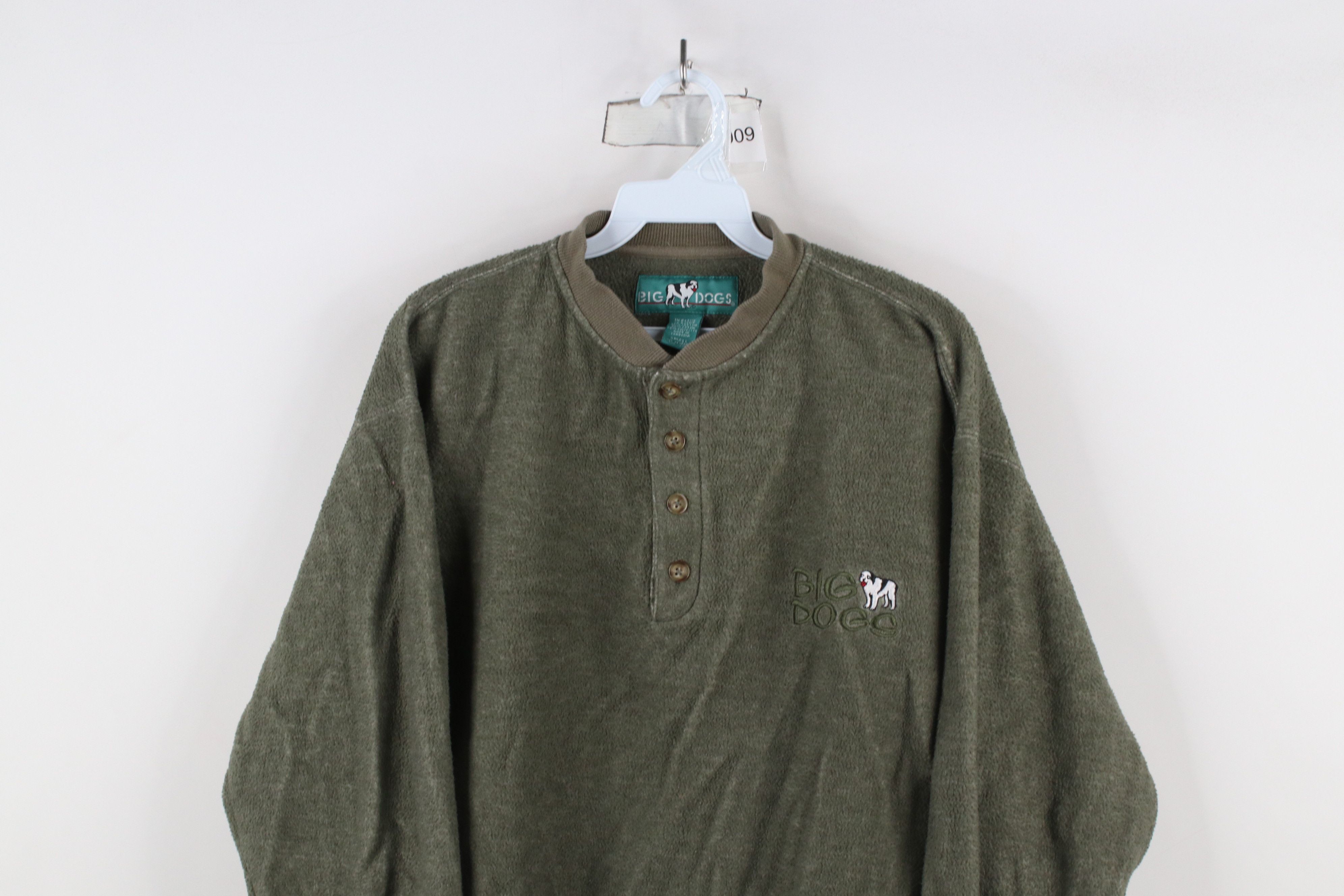 Big Dogs × Vintage Vintage 90s Big Dogs Spell Fleece Henley Sweatshirt Green Size US S / EU 44-46 / 1 - 2 Thumbnail