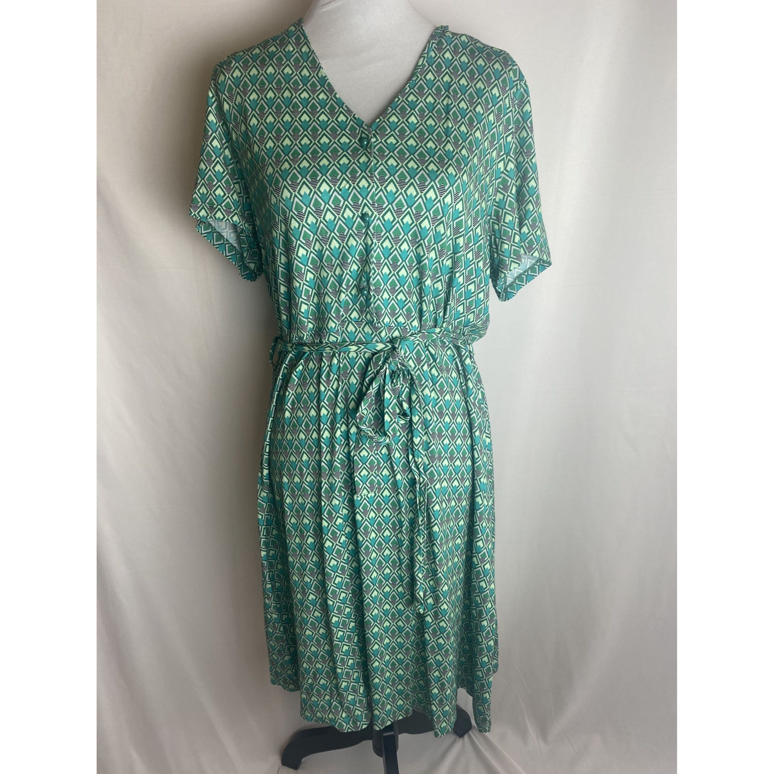 Designer Smashed Lemon 60s Dani Vintage-Inspired Green Geometric Dres Size XXL / US 16-18 / IT 52-54 - 3 Thumbnail