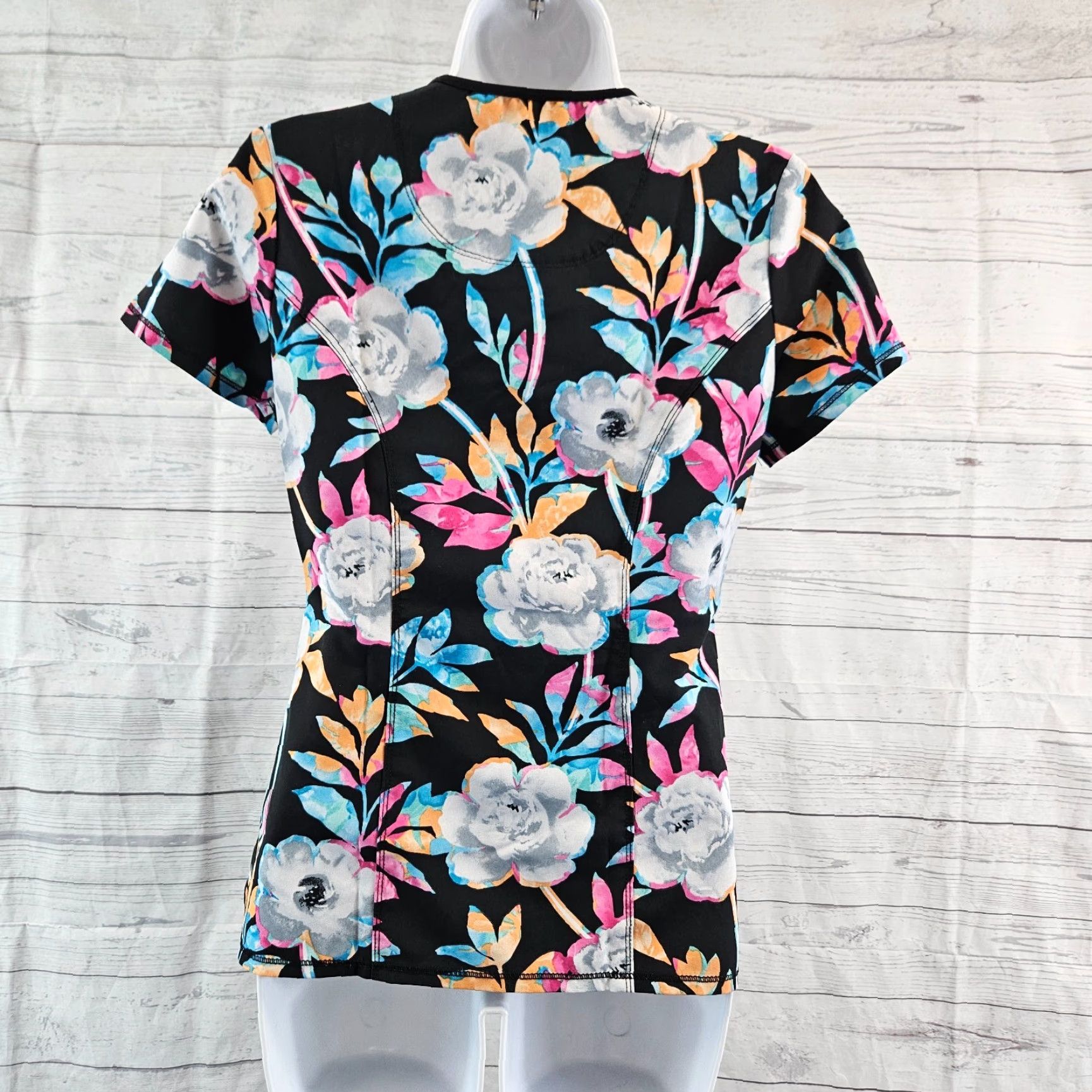 Cherokee Cherokee Infinity Scrub Top Sz 2XS Black Pink Floral Pockets Womens Size XXS / US 00 / IT 34 - 4 Thumbnail
