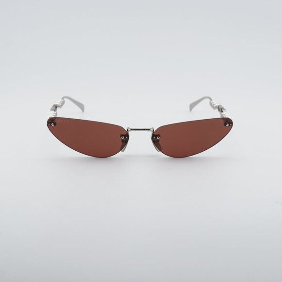 Gucci GG1920S 002 Sunglasses Shiny Silver with Pearl Cat Eye