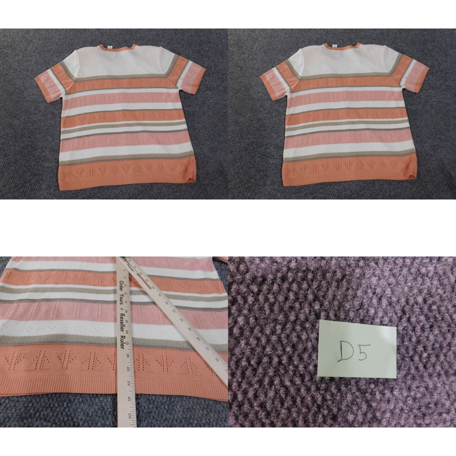 Vintage Alfred Dunner Cardigan Sweater L Orange Raglan Short Sleeve V-Neck Knit Striped Acrylic Shoulder Pads Size L / US 10 / IT 46 - 8 Thumbnail