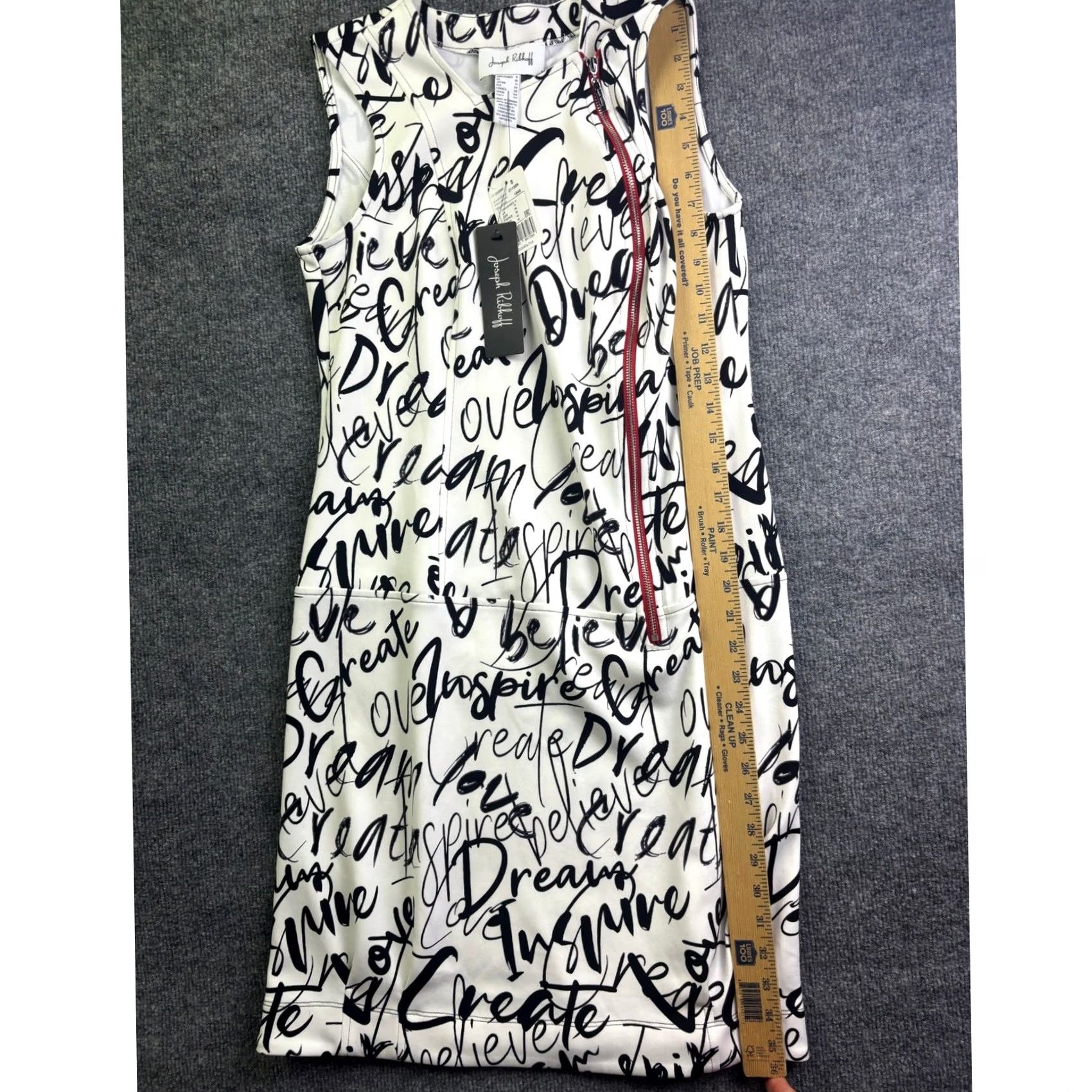 Joseph Ribkoff Joseph Ribkoff Graffiti Sheath Dress Womens 8 White Black Script Print Red Zip Size M / US 6-8 / IT 42-44 - 5 Thumbnail