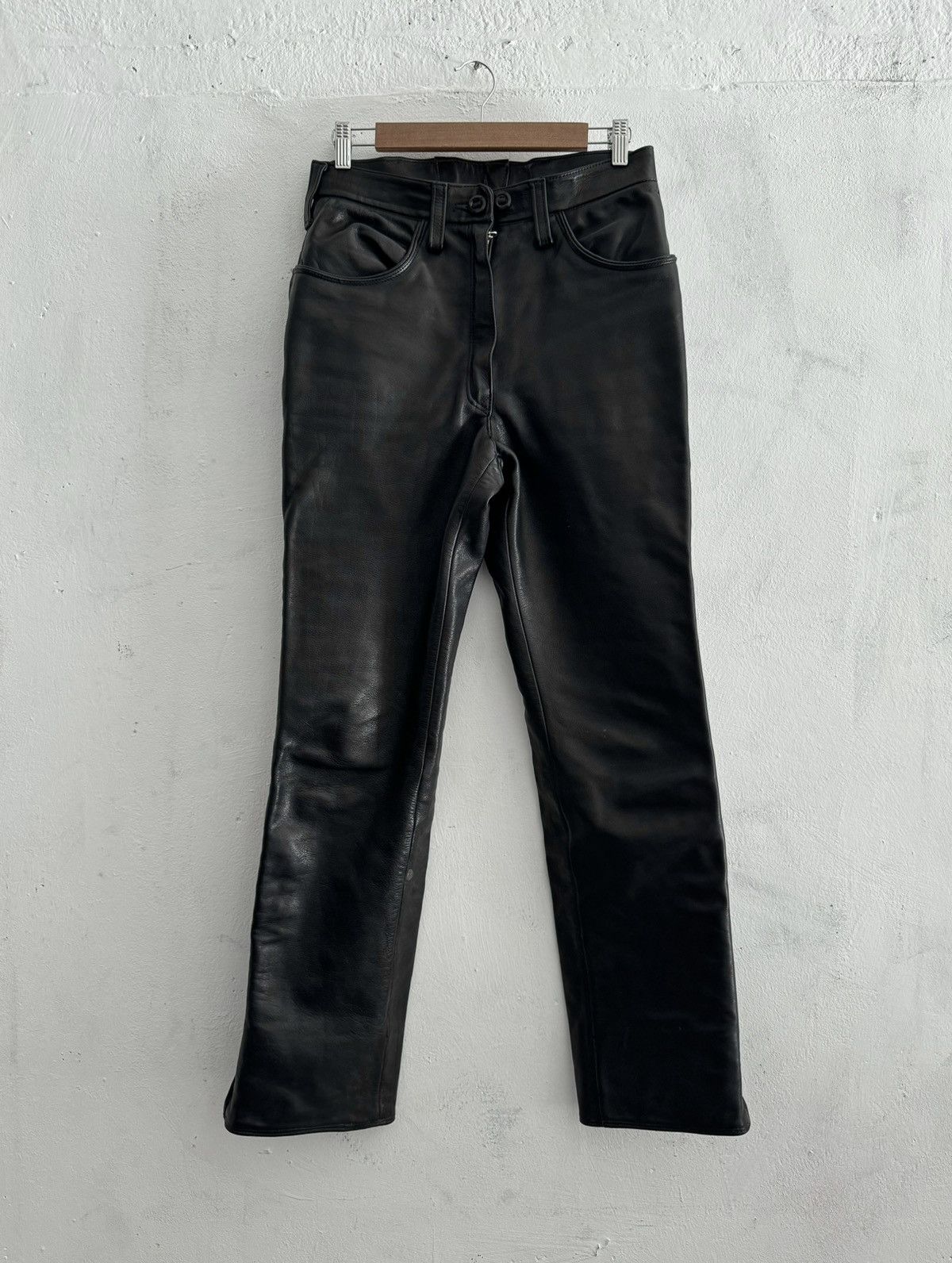 Image of Vintage Bikers Thick Leather Motorcycle Heavy Pants W30 W29 in Black, Men's