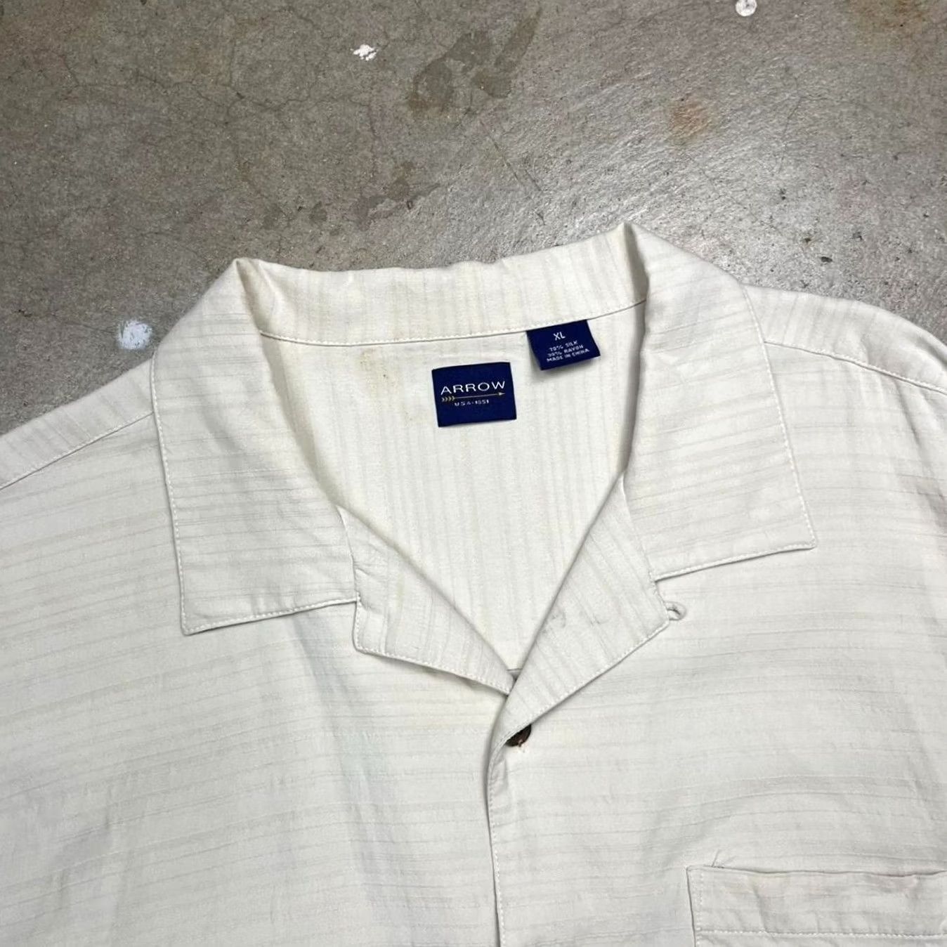 Arrow Arrow Silk Camp Collar shirt mens XL cream short sleeve button loop old preppy Size US XL / EU 56 / 4 - 3 Thumbnail