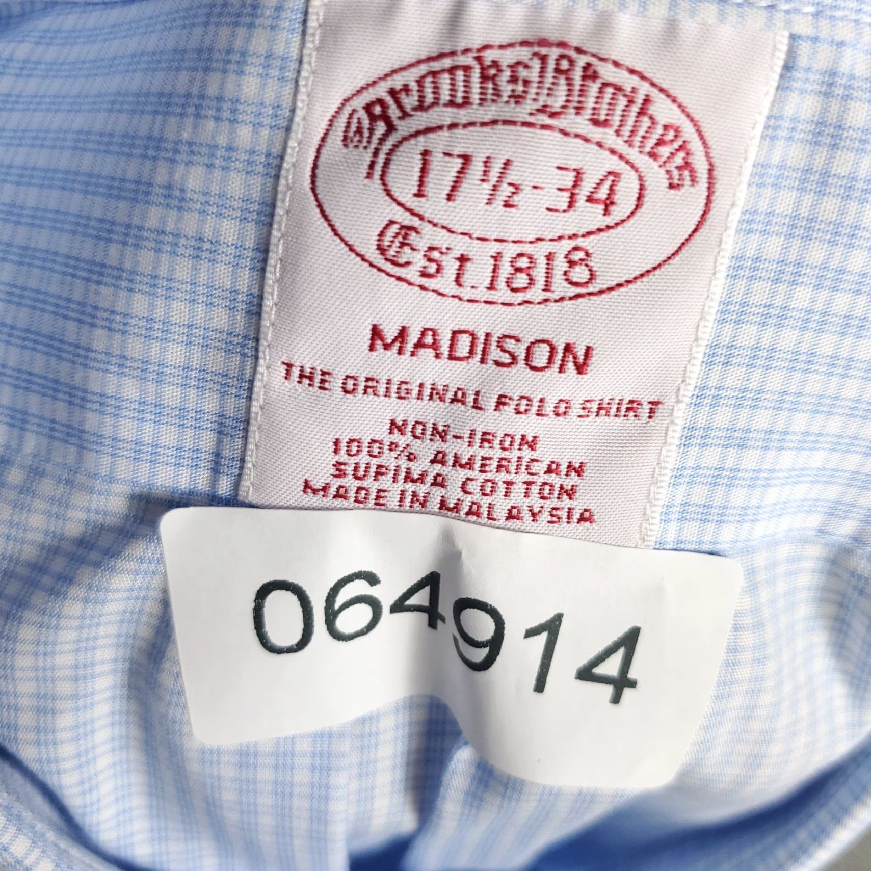 Brooks Brothers Brooks Brothers Shirt Mens 17.5 Blue Plaid Madison Dress Button Up Long Sleeve Size 46R - 8 Thumbnail