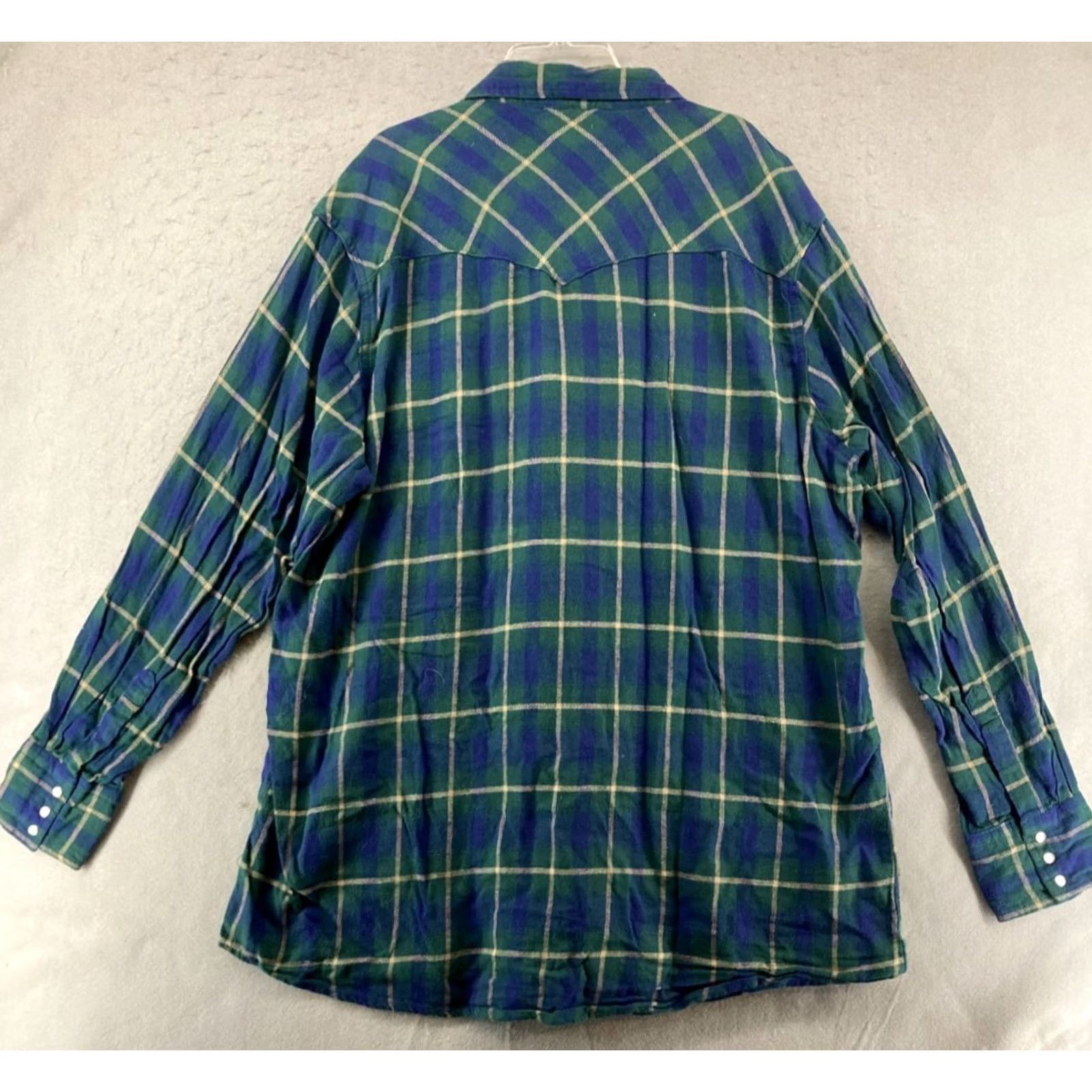 Wrangler Wrangler Wrancher Button-Down Long Sleeve Shirt Mens 2XT Blue Plaid Snaps Shirt Size US XXL / EU 58 / 5 - 7 Thumbnail