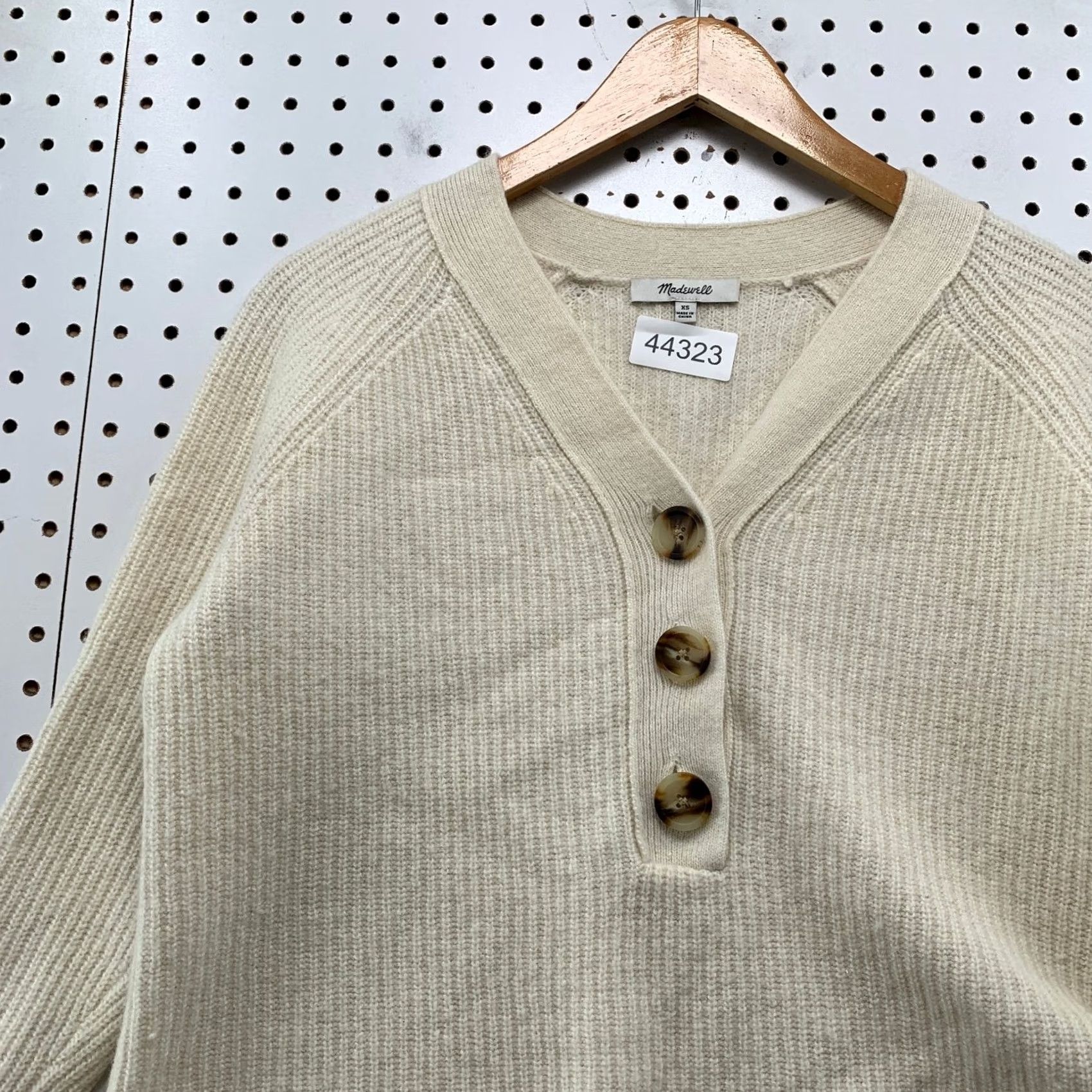 Madewell Madewell Lyle Merino Wool Henley Sweater Womens XS Ivory V Neck Rib Knit Shirt Size XS / US 0-2 / IT 36-38 - 7 Thumbnail