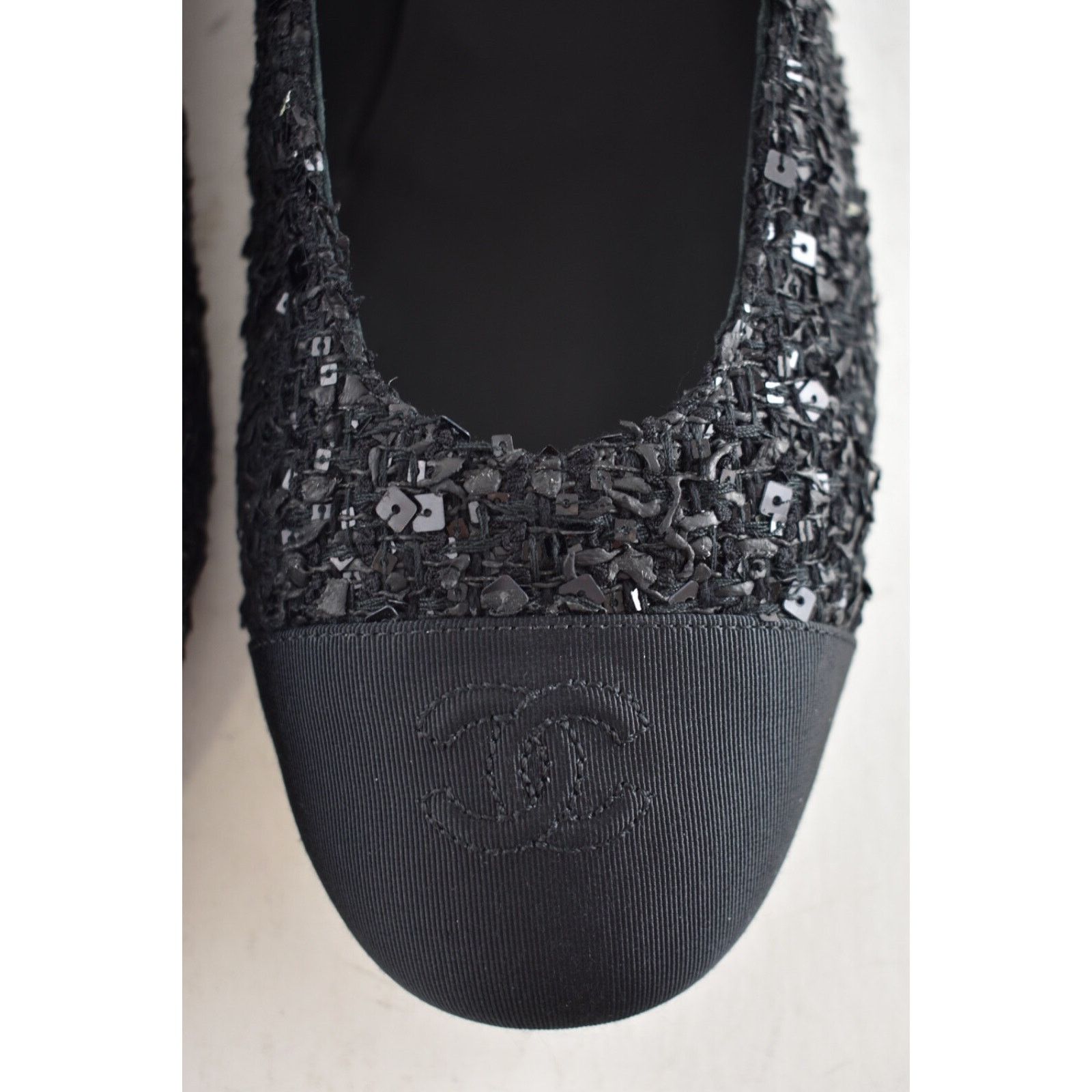Chanel Chanel 24S Black Glittered Tweed Pearl Mary Jane Ballerina Size US 6 / IT 36 - 9 Thumbnail