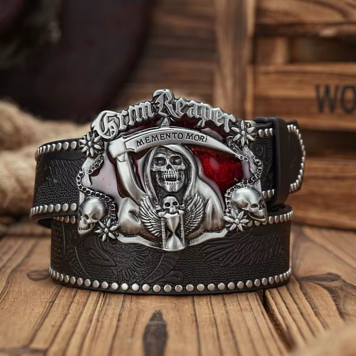 Leather Grim Reaper PU Leather Belt Size ONE SIZE - 1 Thumbnail