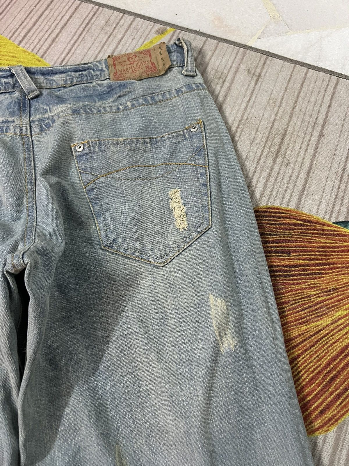 Japanese Brand 💥Flare💥Marna Clef De Sol Faded Distress Jean Size US 32 / EU 48 - 15 Thumbnail