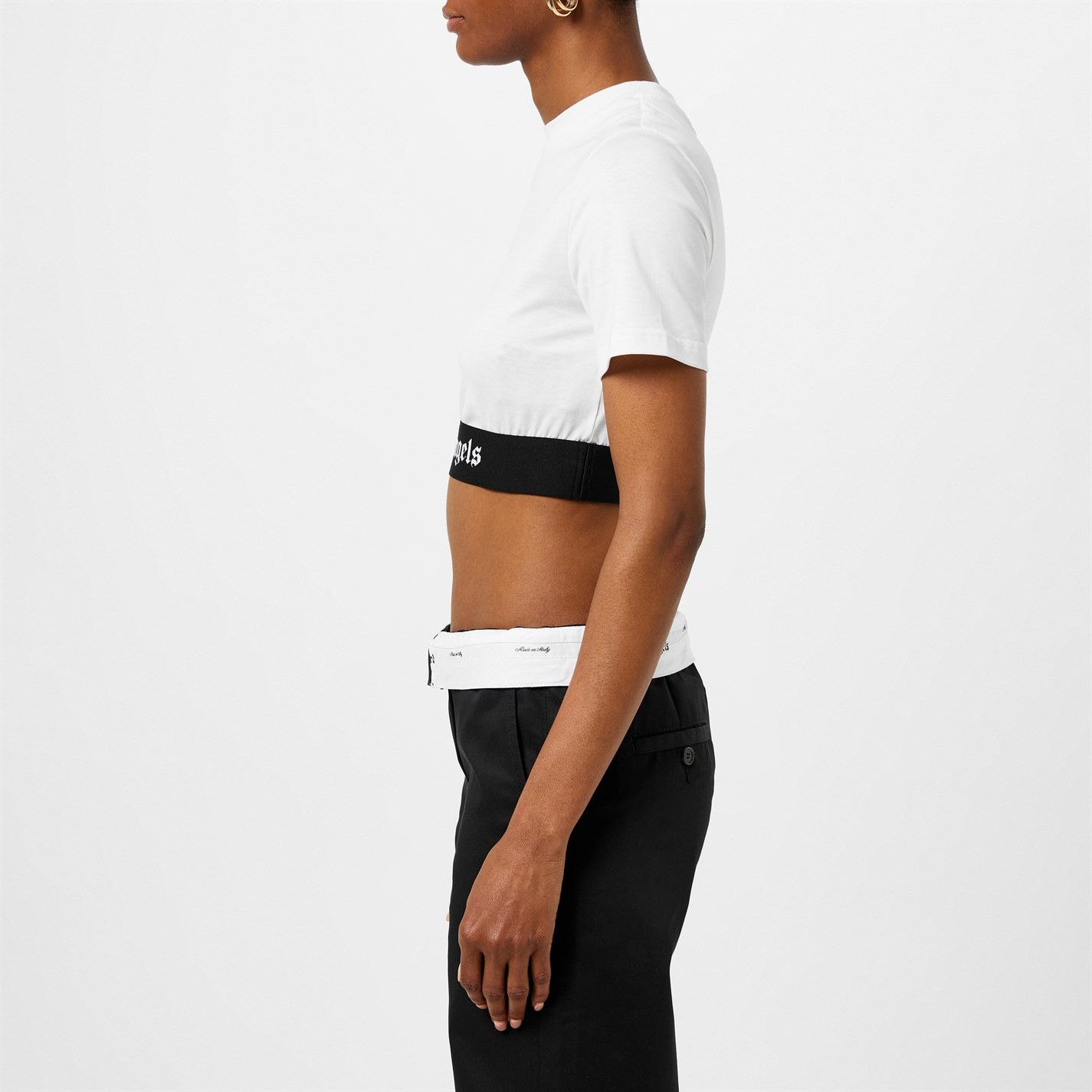Palm Angels o1g2r1mq0325 Cropped Crewneck T-Shirt in White & Black Size XL / US 12-14 / IT 48-50 - 4 Thumbnail