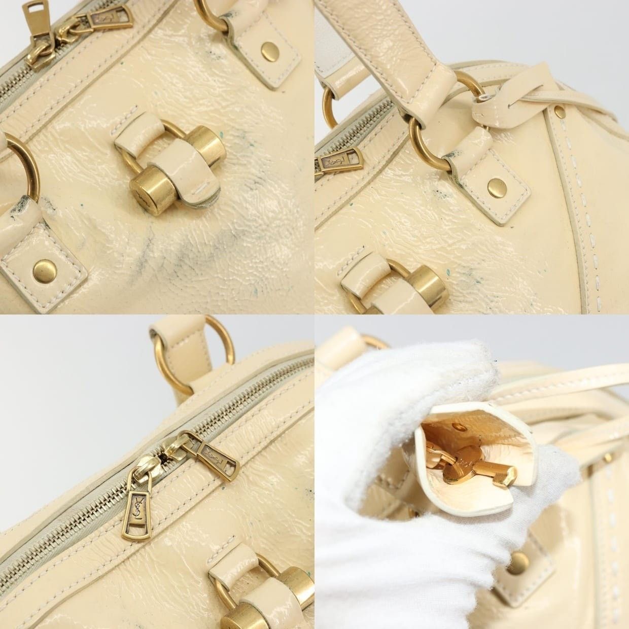 Saint Laurent Paris Saint Laurent Patent Leather Muse Toe Handbag Ivory Size ONE SIZE - 14 Thumbnail