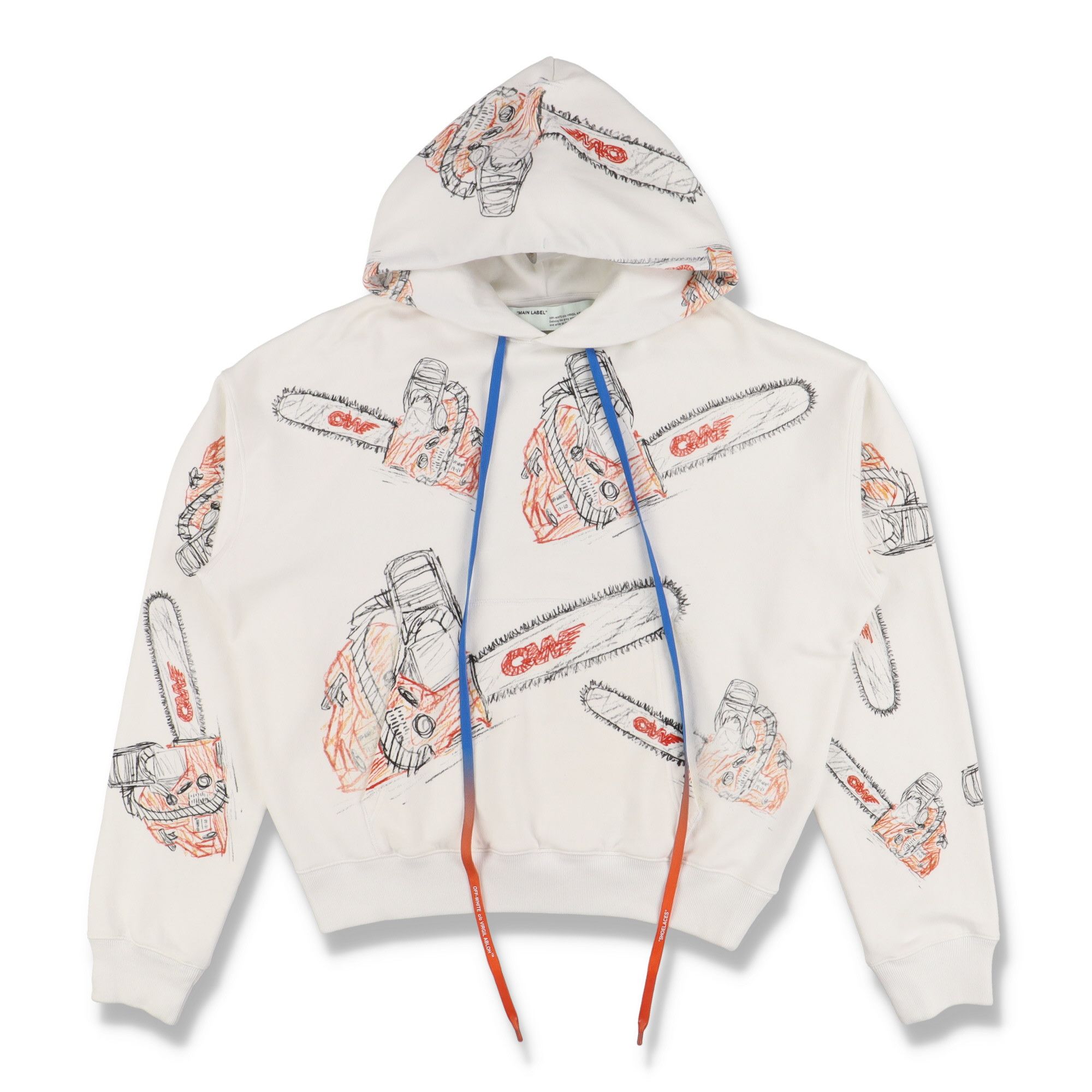 Off-White White Chainsaw Logo Print Oversized Hoodie Size US M / EU 48-50 / 2 - 1 Thumbnail