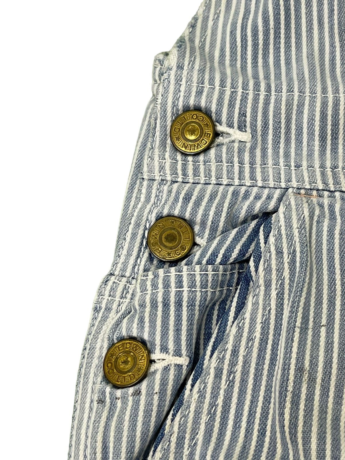 Edwin Hickory Overalls Vtg 90s Edwin Japan Paint Splashed 7🟦3 Size US 35 - 10 Thumbnail