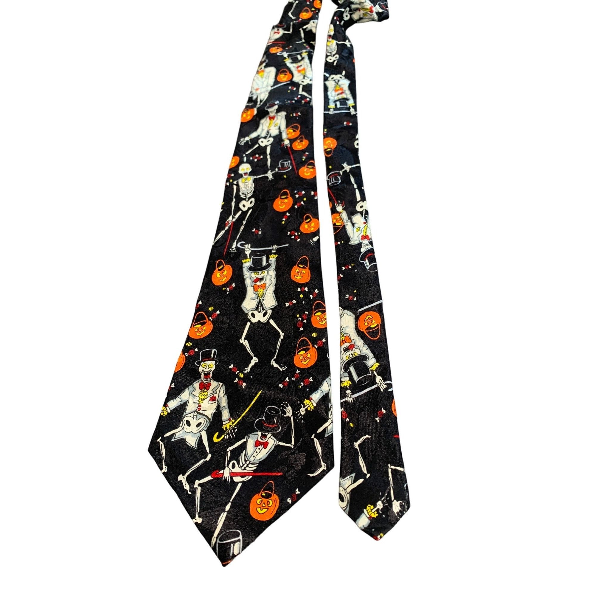 Vintage Halloween Collection Novelty Black Tie - Skeleton & Pumpkin Size ONE SIZE - 1 Thumbnail