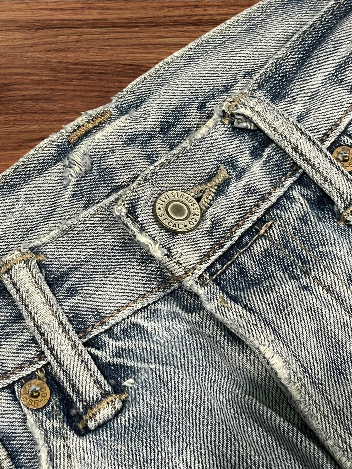 Levi's Vintage Levi’s 501 Sashiko Patchwork Light Blue Washed Jeans Size US 31 - 6 Thumbnail