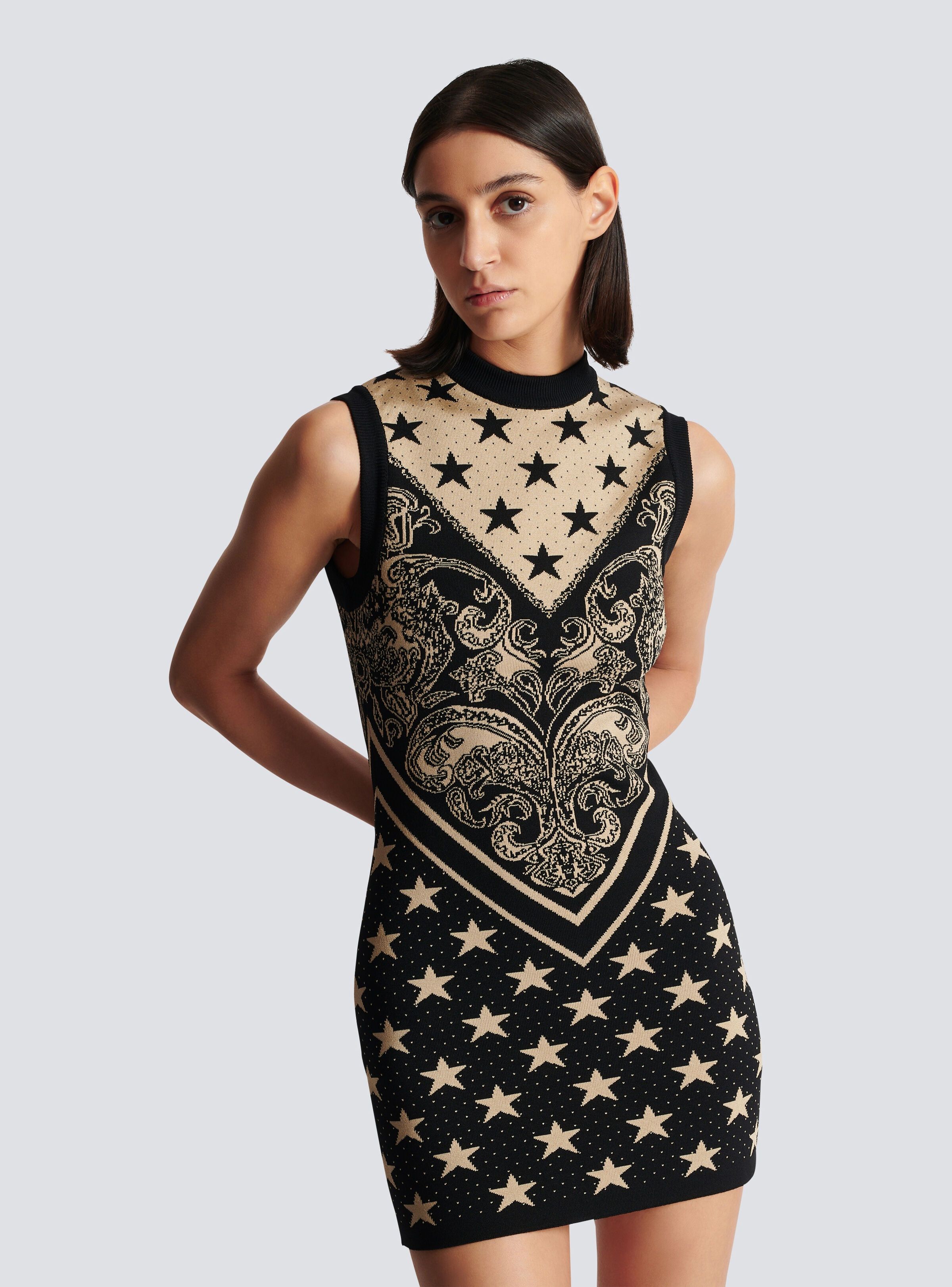 Balmain o1s1wg110825 Intarsia Knitted Mini Dress in Multicolor Size XL / US 12-14 / IT 48-50 - 7 Thumbnail