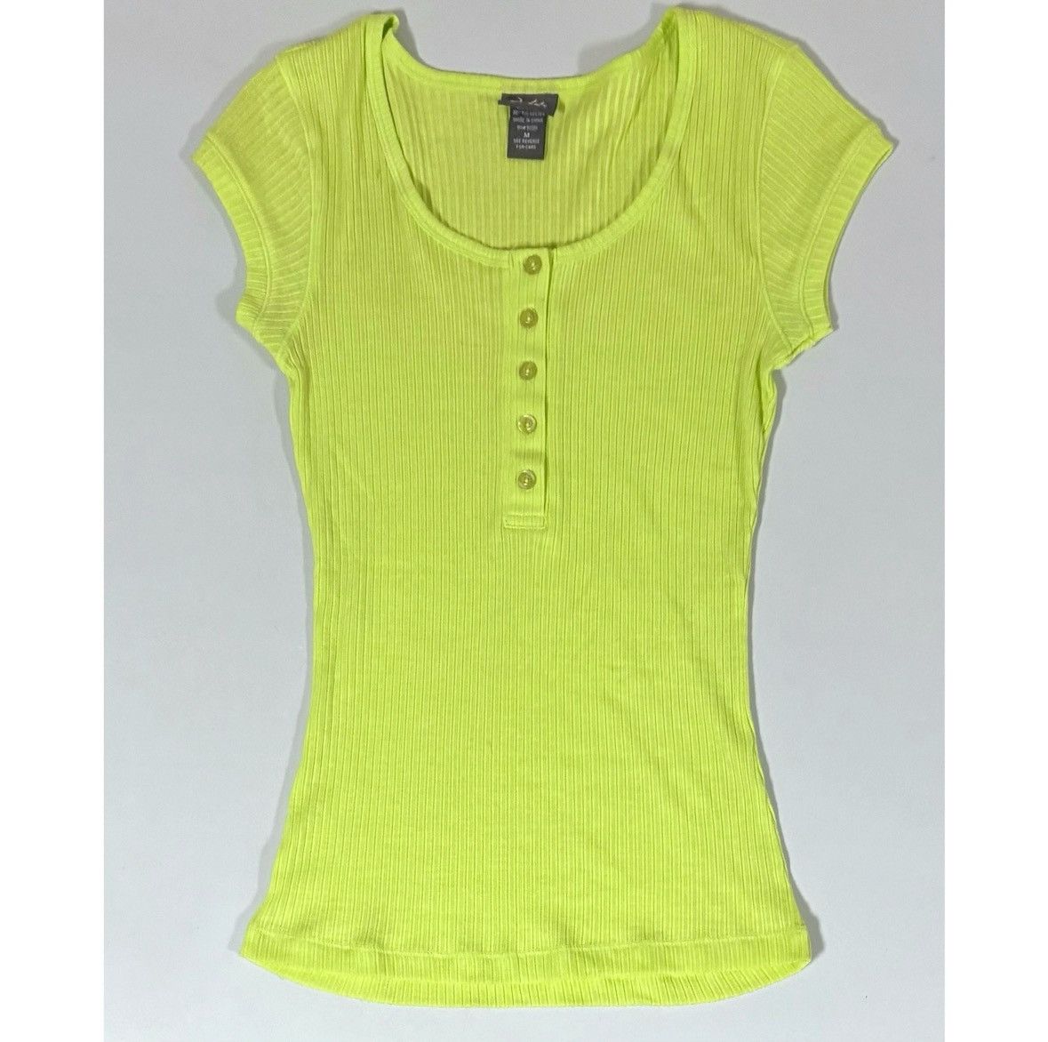 Vintage Dots Lime Green Button-Up Henley Shirt Top Blouse Size M 💚✨ Size M / US 6-8 / IT 42-44 - 2 Thumbnail