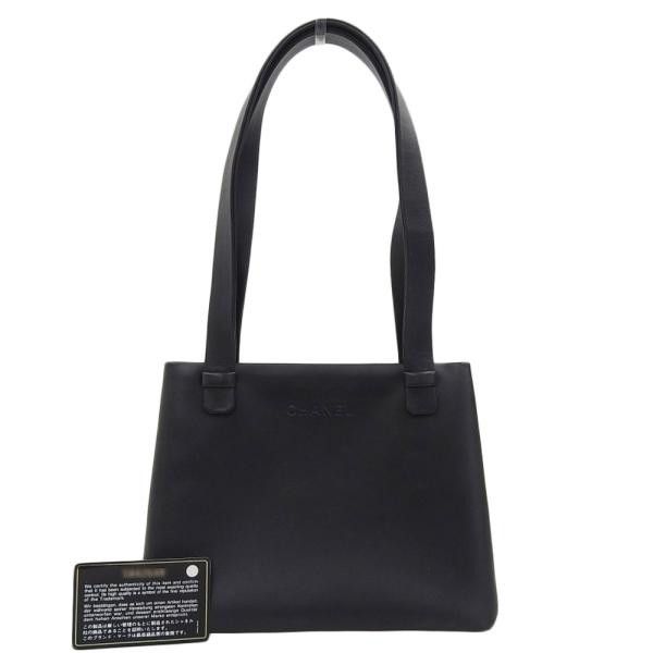 image of Chanel Leather Logo Tote Bag in Black, Women's