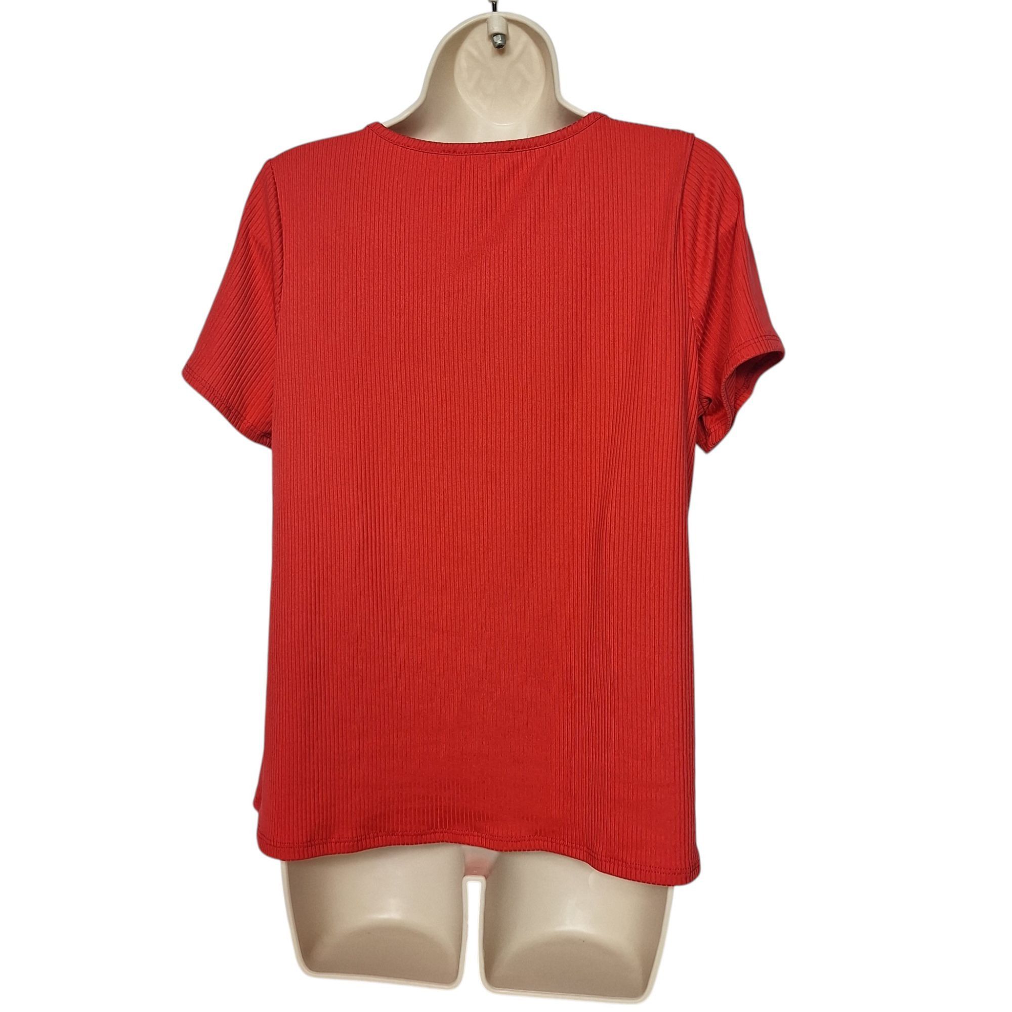 Other Sugar Coded Red Ribbed Short Sleeve Ruched Keyhole Top Plus Size XL / US 12-14 / IT 48-50 - 3 Thumbnail