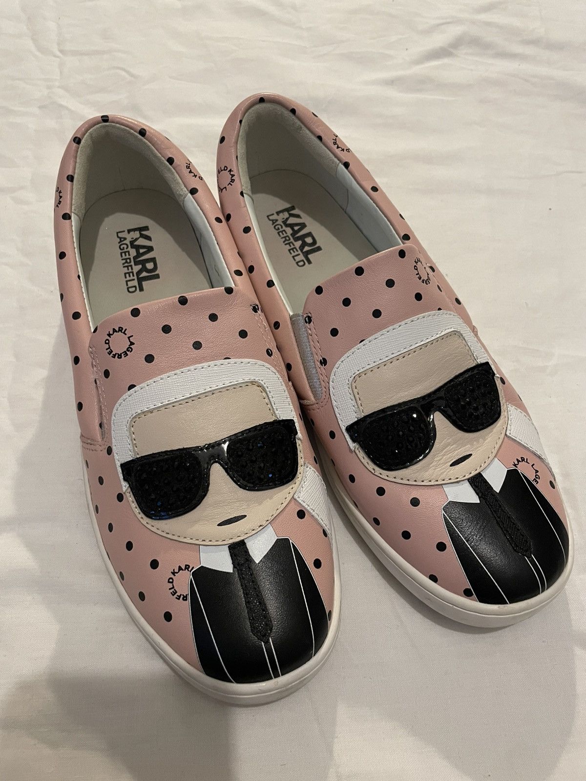 Karl Lagerfeld Karl Lagerfeld Polka Dot leather slip-on sneakers in pink Size US 7.5 / IT 37.5 - 1 Thumbnail