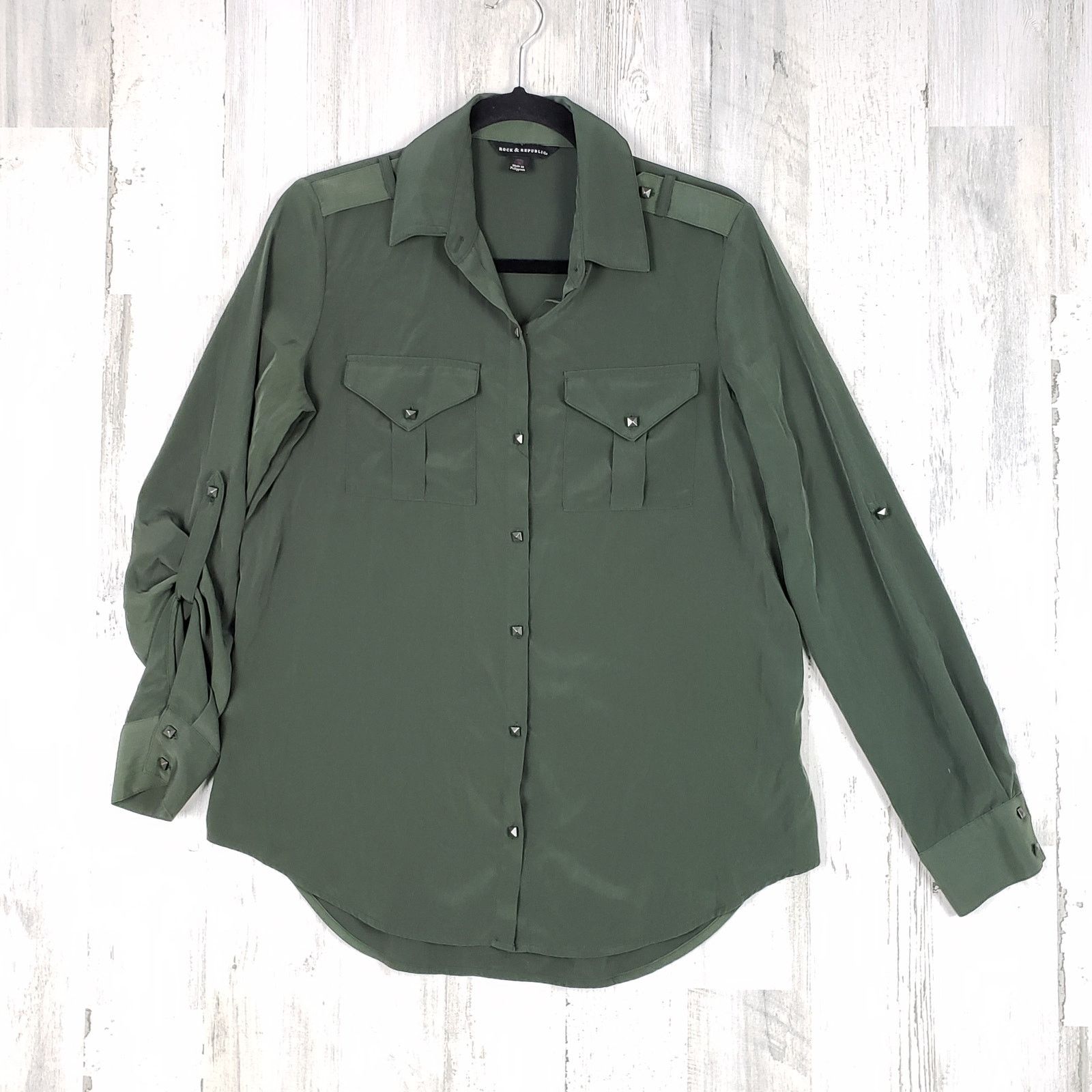 Rock & Republic Rock & Republic Green Long Sleeve Button Down Top Small Size S / US 4 / IT 40 - 1 Thumbnail