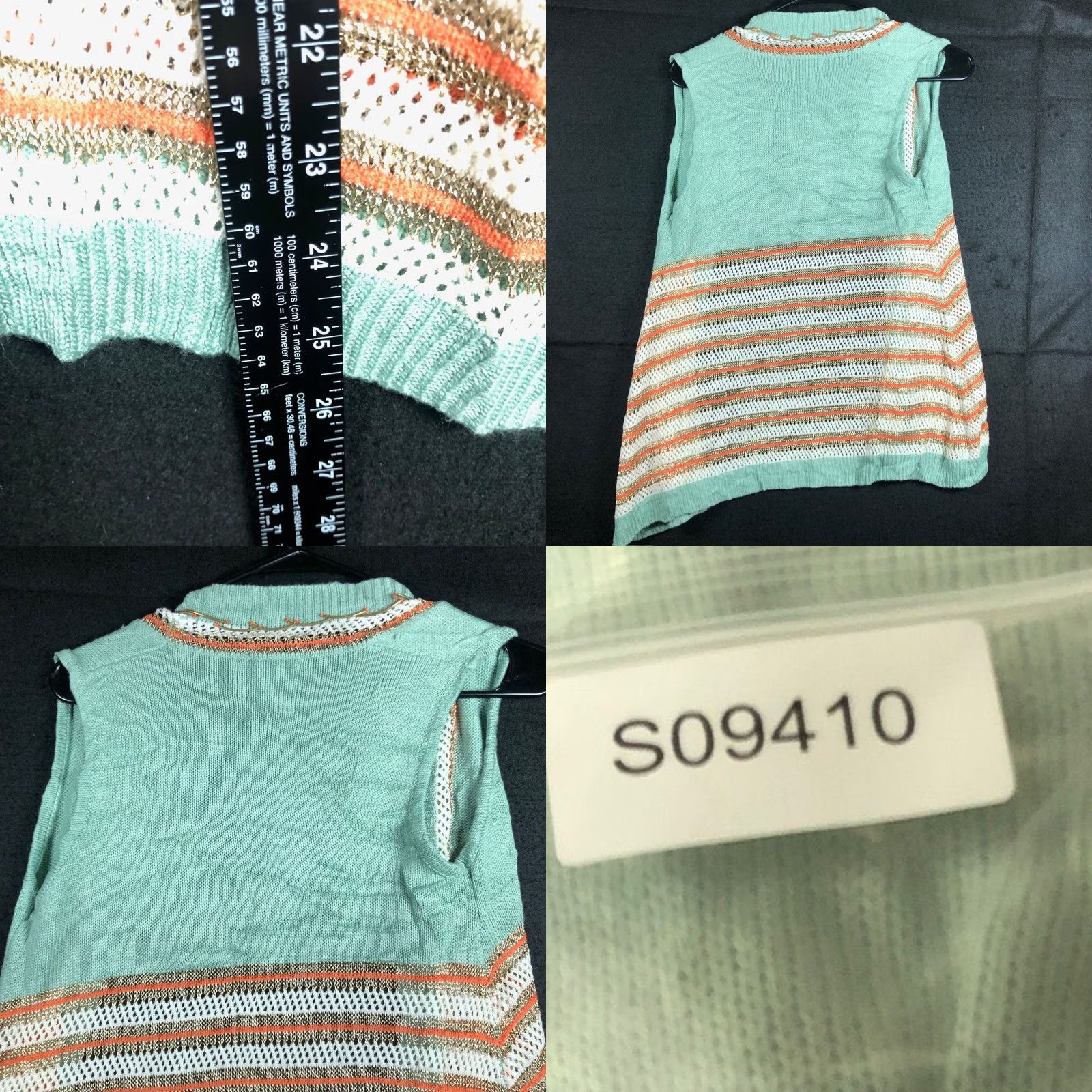Vintage Alberto Makali Cardigan Sweater Open Front Striped Sleeveless Green Orange Small Women sizing S Casual Party/Cocktail Workwear Size S / US 4 / IT 40 - 8 Thumbnail