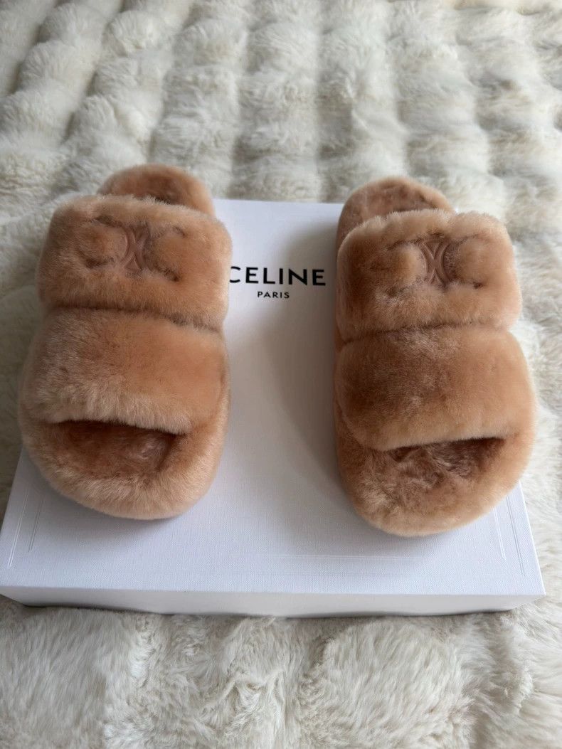 Celine Arc de Triomphe Fur Slippers