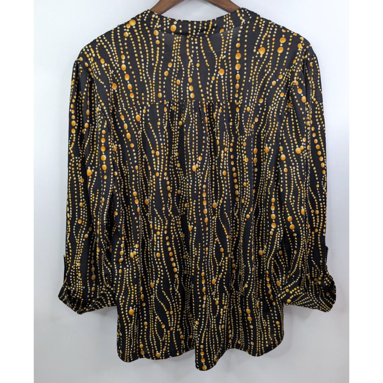 Vintage Cocomo Top Button V-Neck Roll Tab Sleeve 3/4 Sleeve Pintuck Geometric Yellow Black Circles XL Blouse Tunic Women Shopwear Size XL / US 12-14 / IT 48-50 - 3 Thumbnail