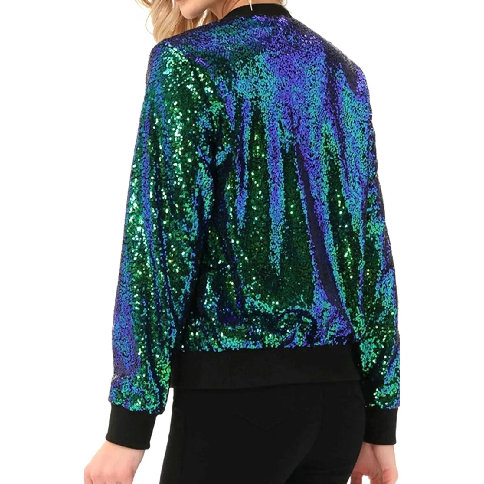 Vintage Kancy Kole Green Sequin Front Zip Long Sleeve Party Bomber Jacket Women's L Size L / US 10 / IT 46 - 4 Thumbnail