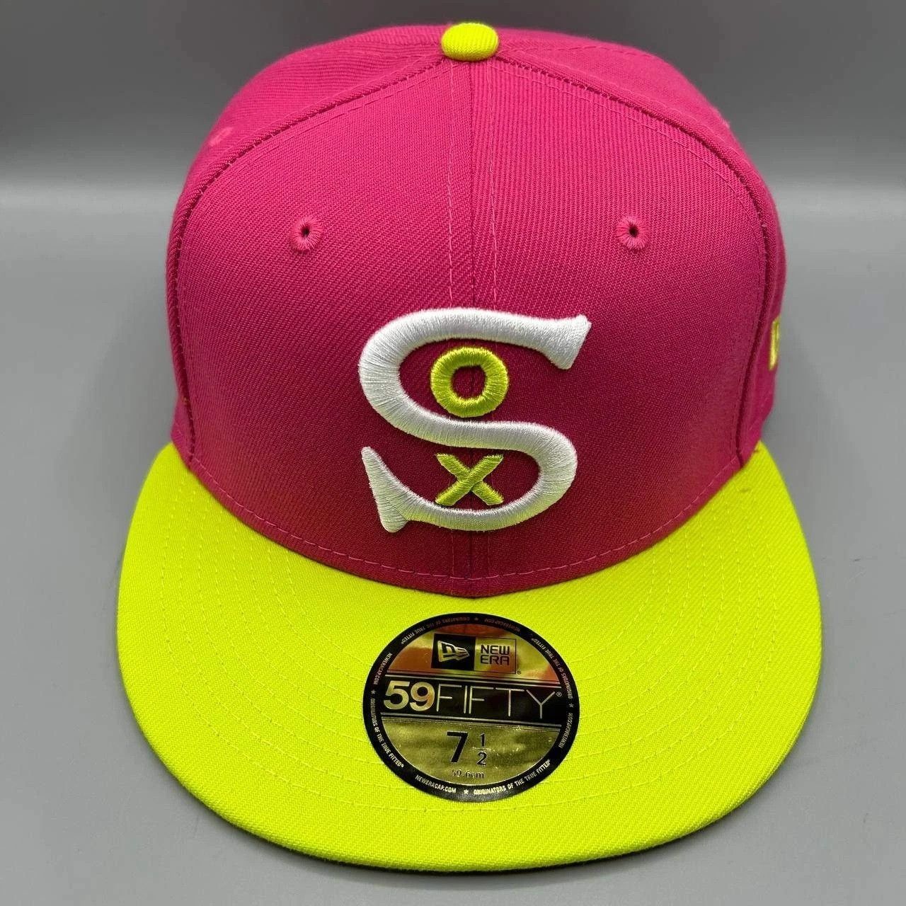 New Era Chicago White Sox Hat Men 7 1/2 Pink Yellow MLB Fitted Cap Size ONE SIZE - 2 Thumbnail