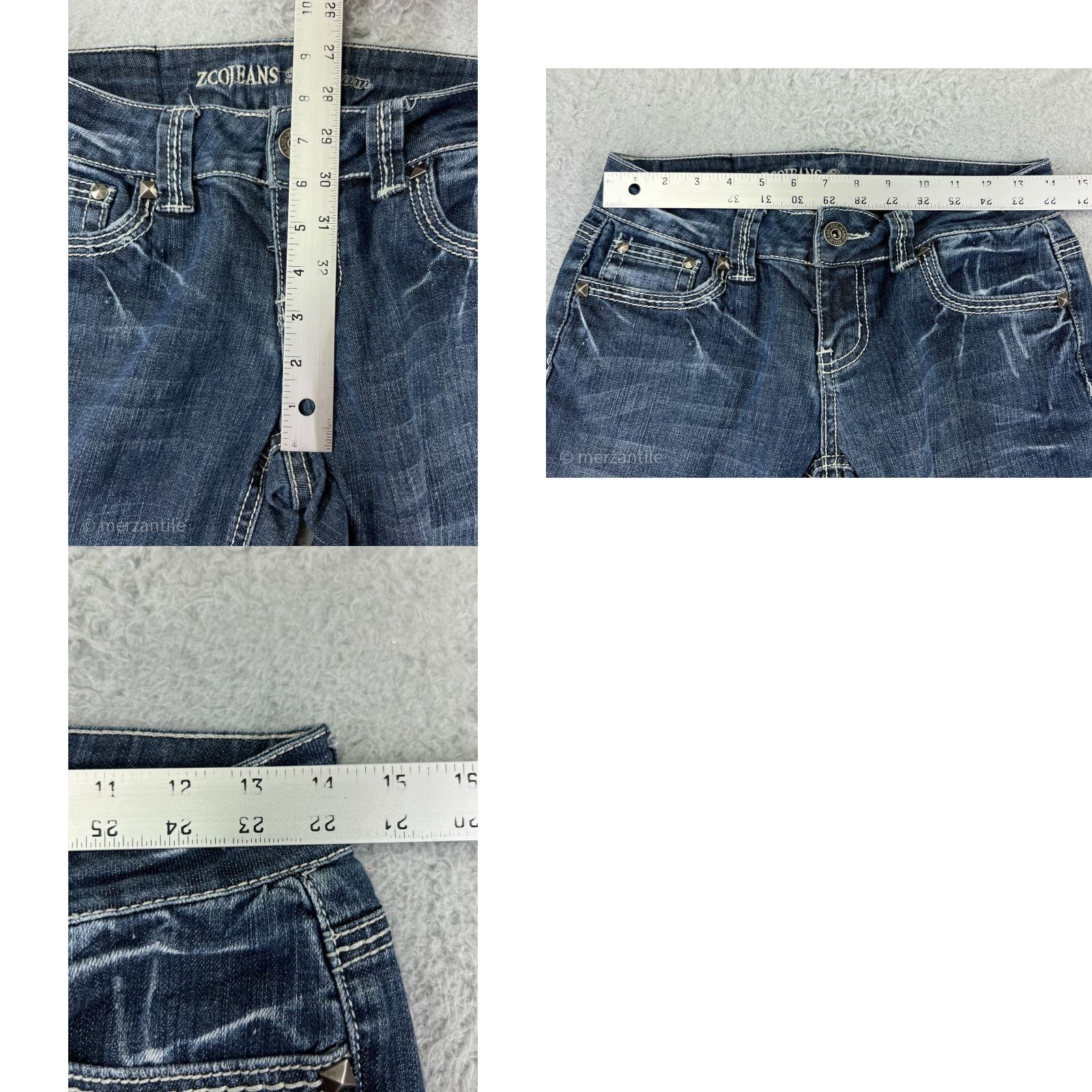 Denime Zco Denim Jeans Bootscut Women's 7 Blue Embroidered Distressed Pockets 5-Pocket Cotton Blend Regular Size 28" / US 6 / IT 42 - 9 Thumbnail