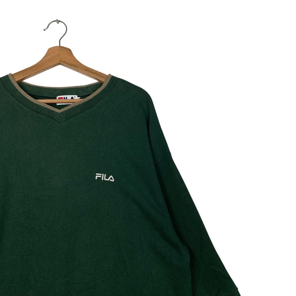 Fila 90’s FILA Short Sleeve Green V Neck Sweatshirt #2399-C107 Size US XL / EU 56 / 4 - 5 Thumbnail