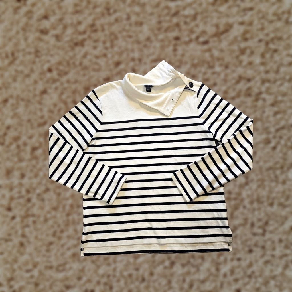 J.Crew J.CREW Top Womens XS White Striped High Neck Anchor Button Nautical Preppy Shirt Size XS / US 0-2 / IT 36-38 - 1 Thumbnail