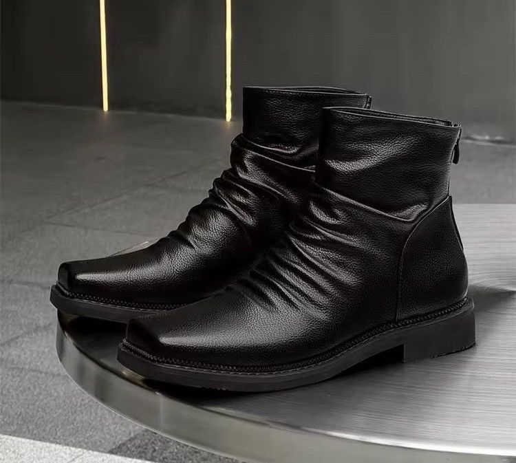 Japanese Brand Black Split Leather Square Toe Side-Zip Boots Size US 10.5 / EU 43-44 - 3 Thumbnail