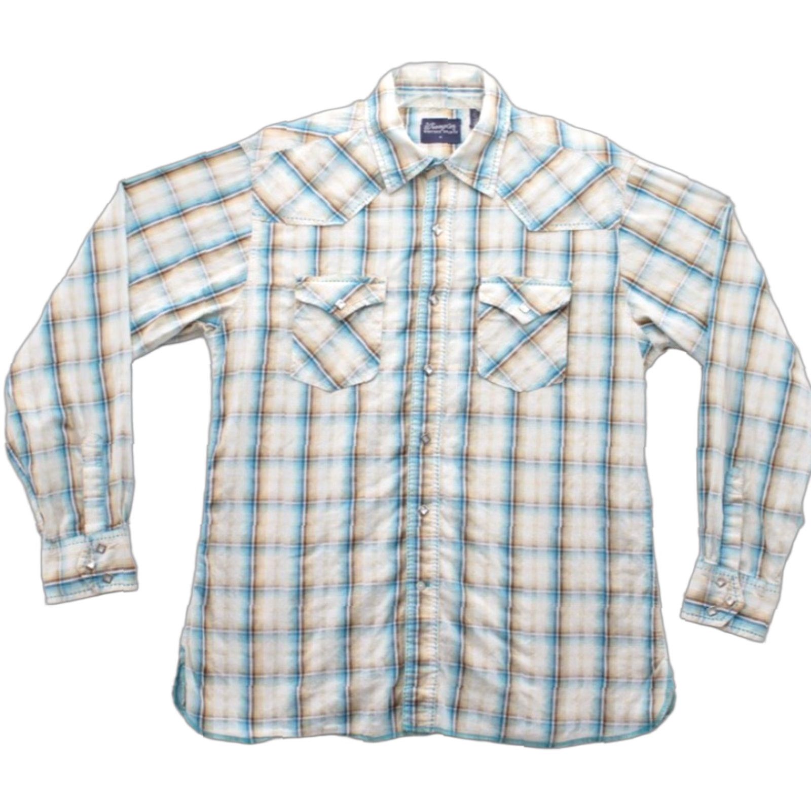 Wrangler VINTAGE Wrangler Western Shirt Men's M Thick Stitch Pearl Snap Diamond Shape Blue Plaid Size US M / EU 48-50 / 2 - 1 Thumbnail